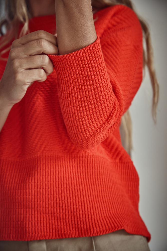 NELLIE Chevron Sweater in Organic Cotton - Red - L'Envers