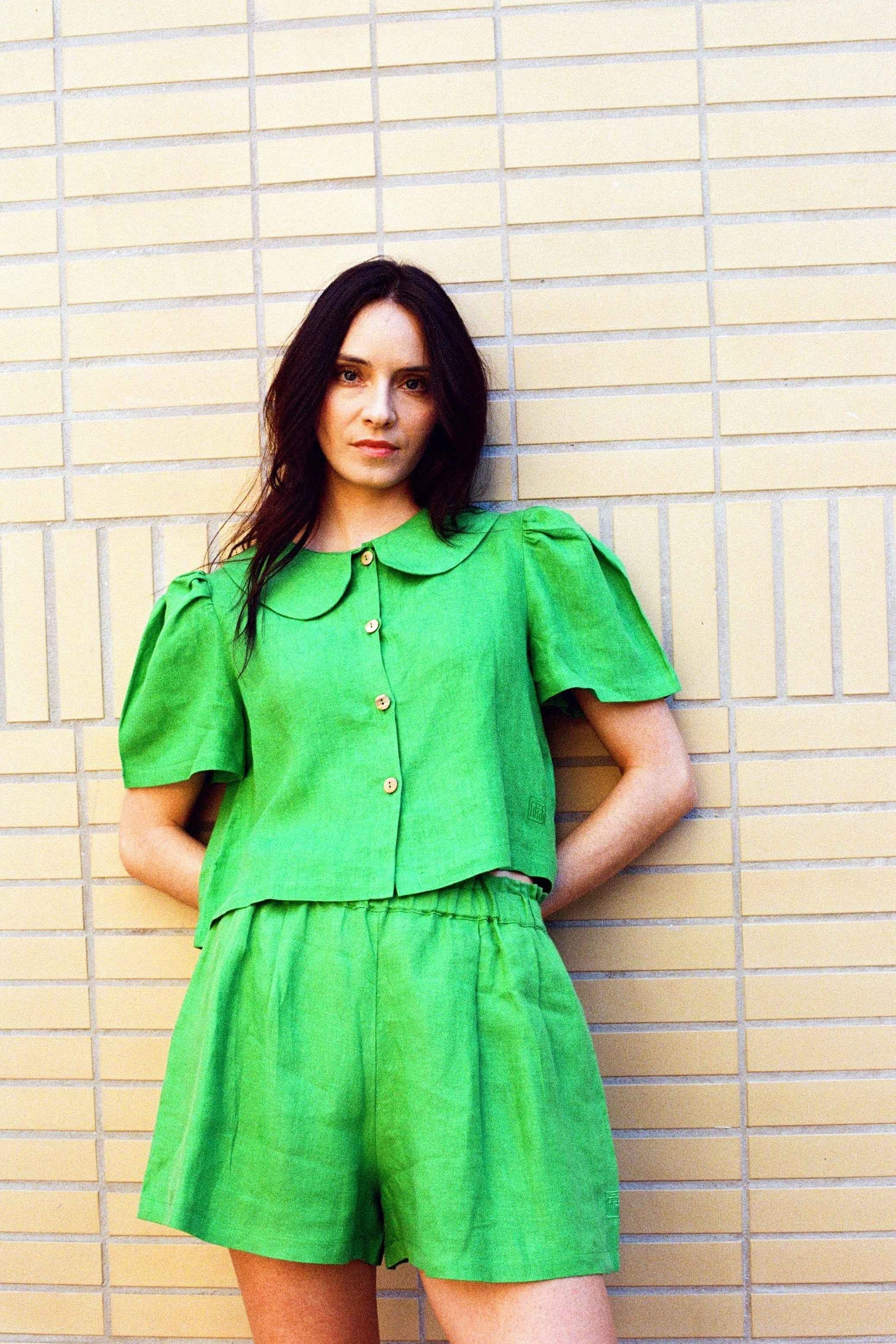 Frances Linen Cropped Blouse  - Jade