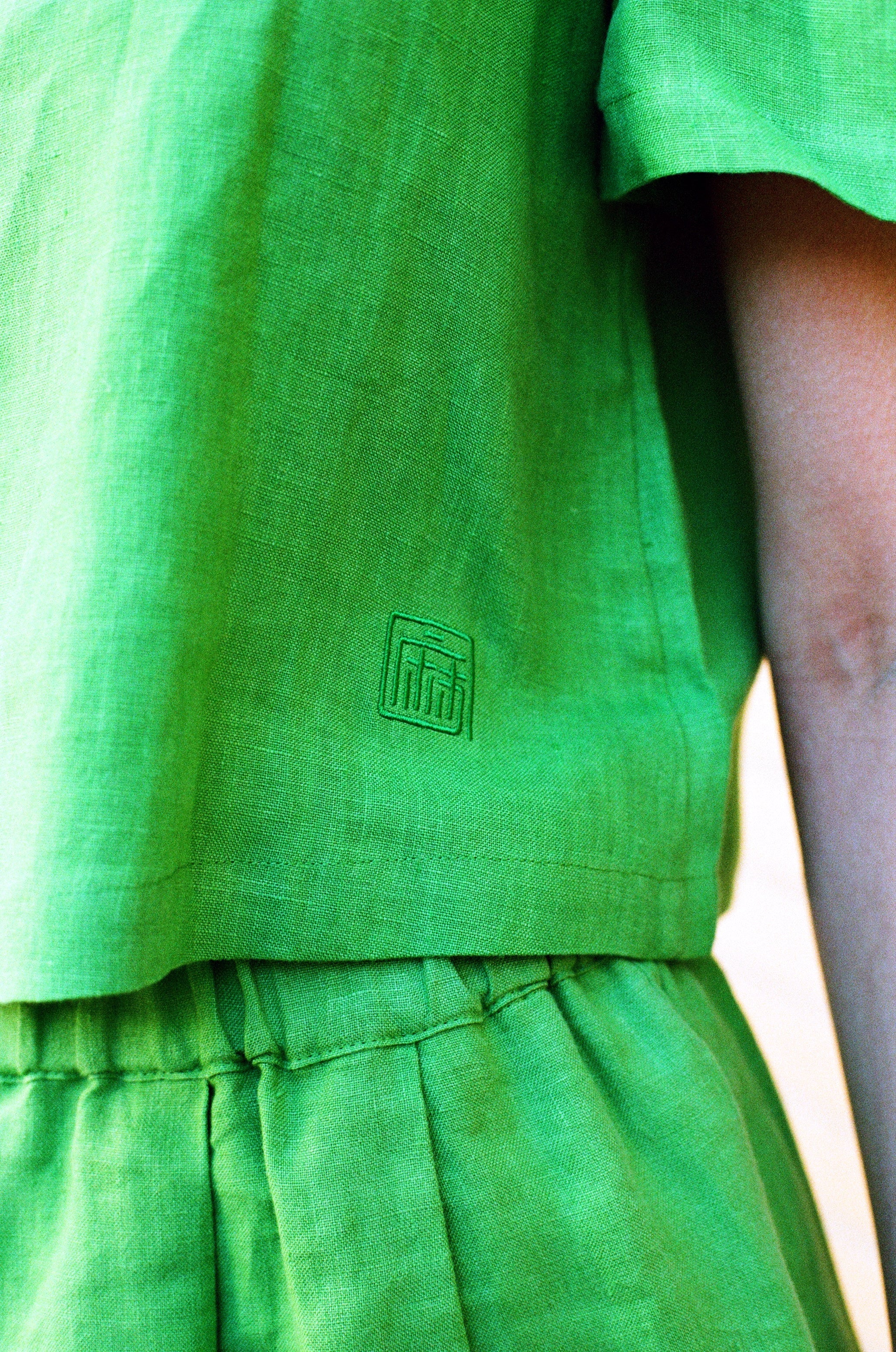 Frances Linen Cropped Blouse  - Jade