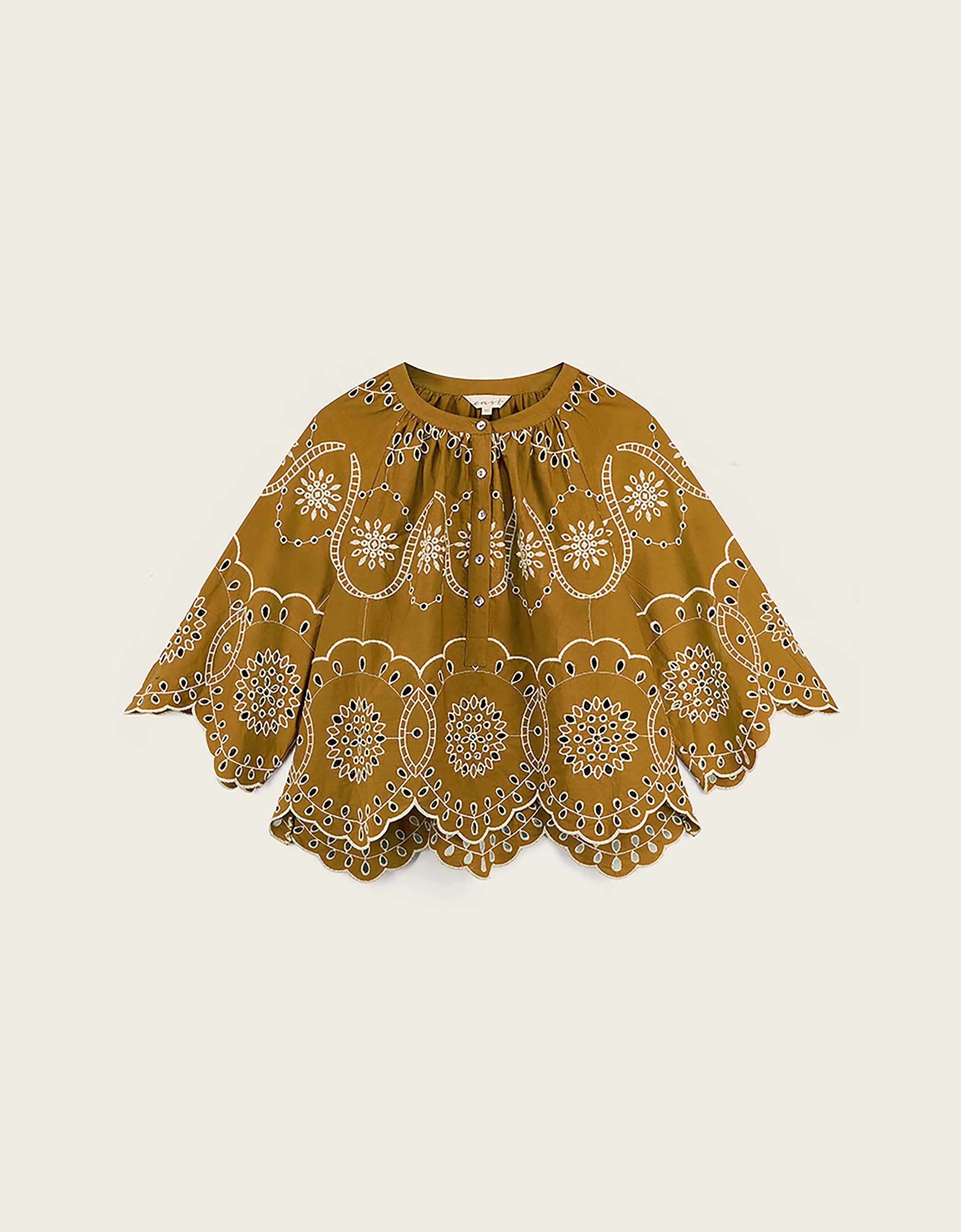 Leni Floral Broderie Cotton Poplin Top Green