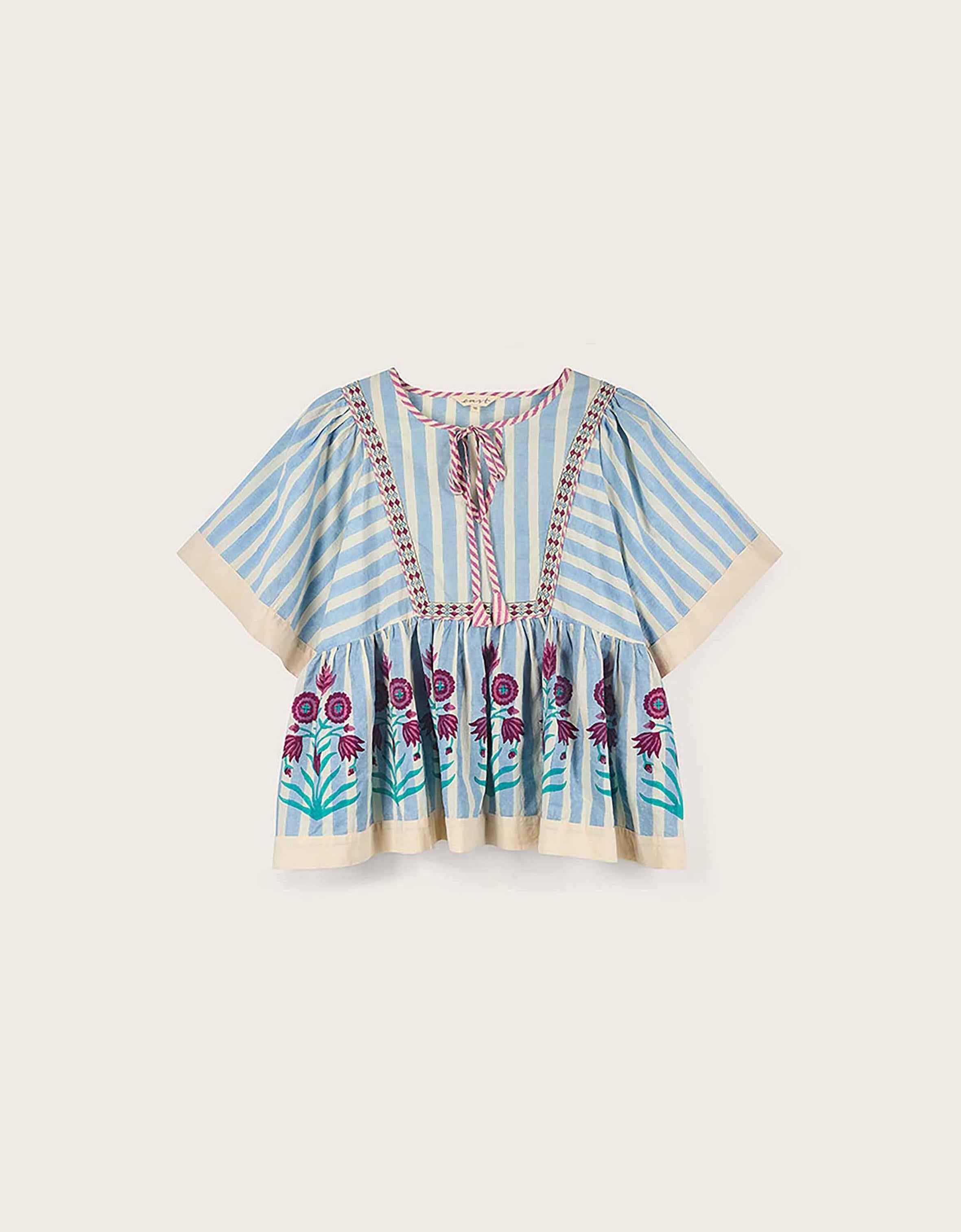 Rylea Printed Cotton Top Blue