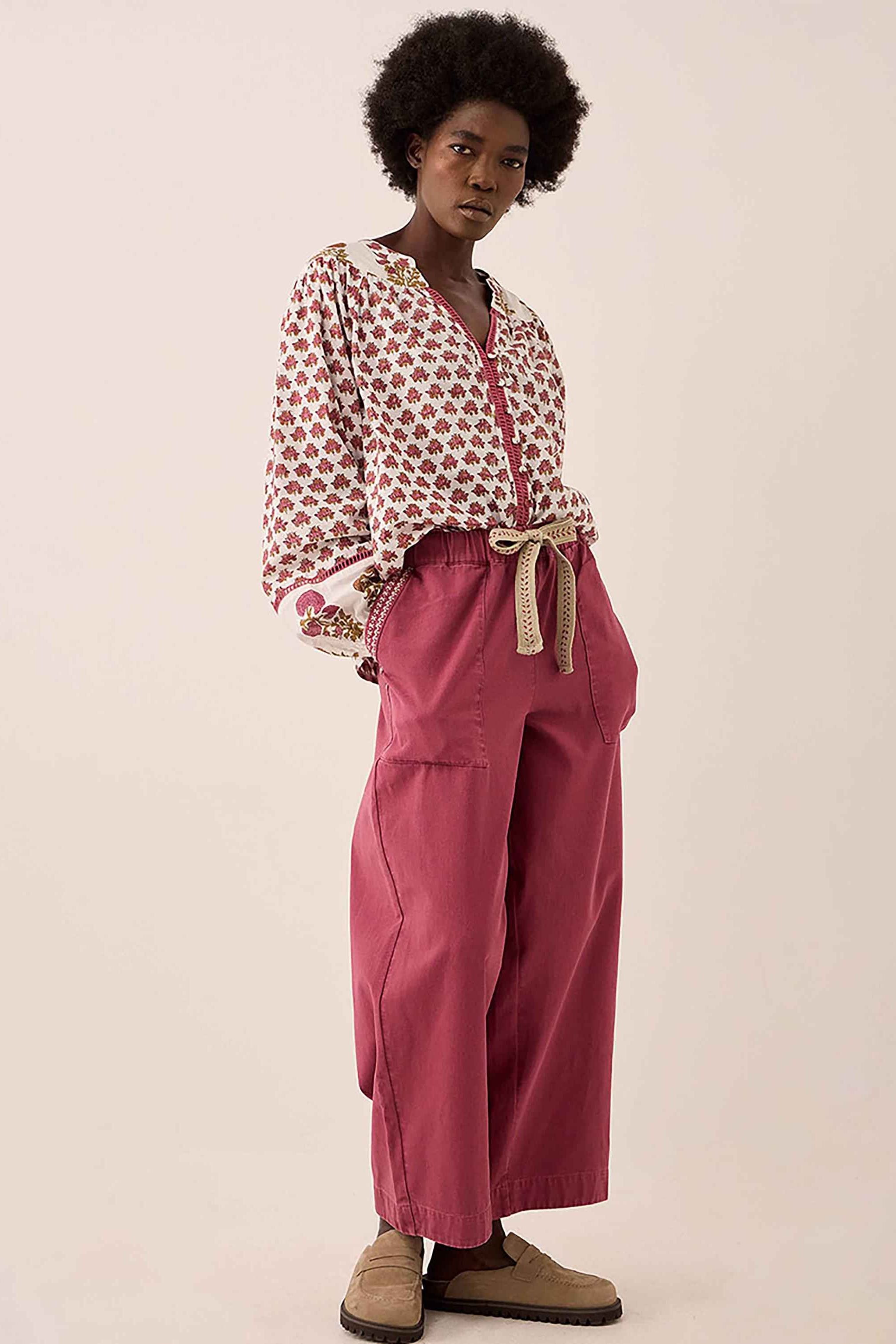 Della Wide Leg Cotton Twill Trousers Pink