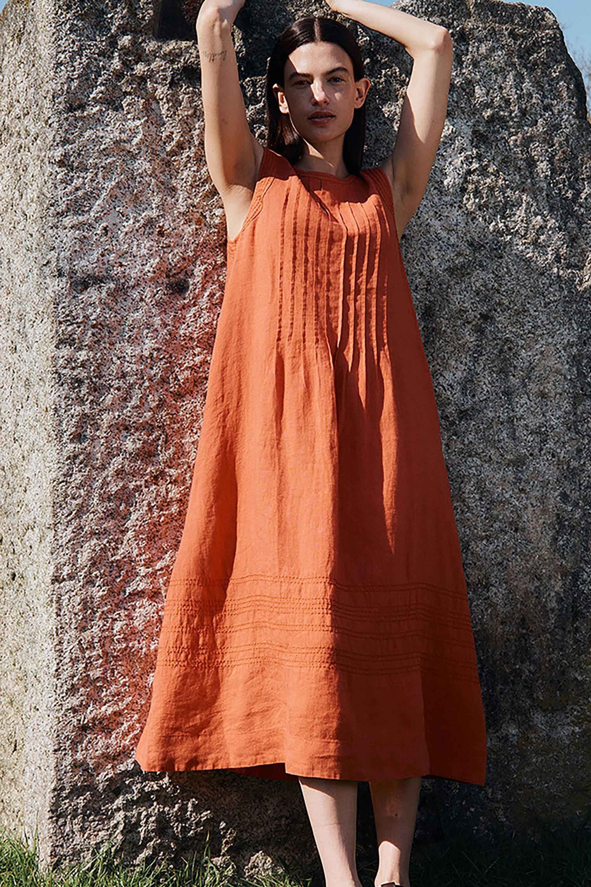 East Liza Sleeveless Linen Dress Orange