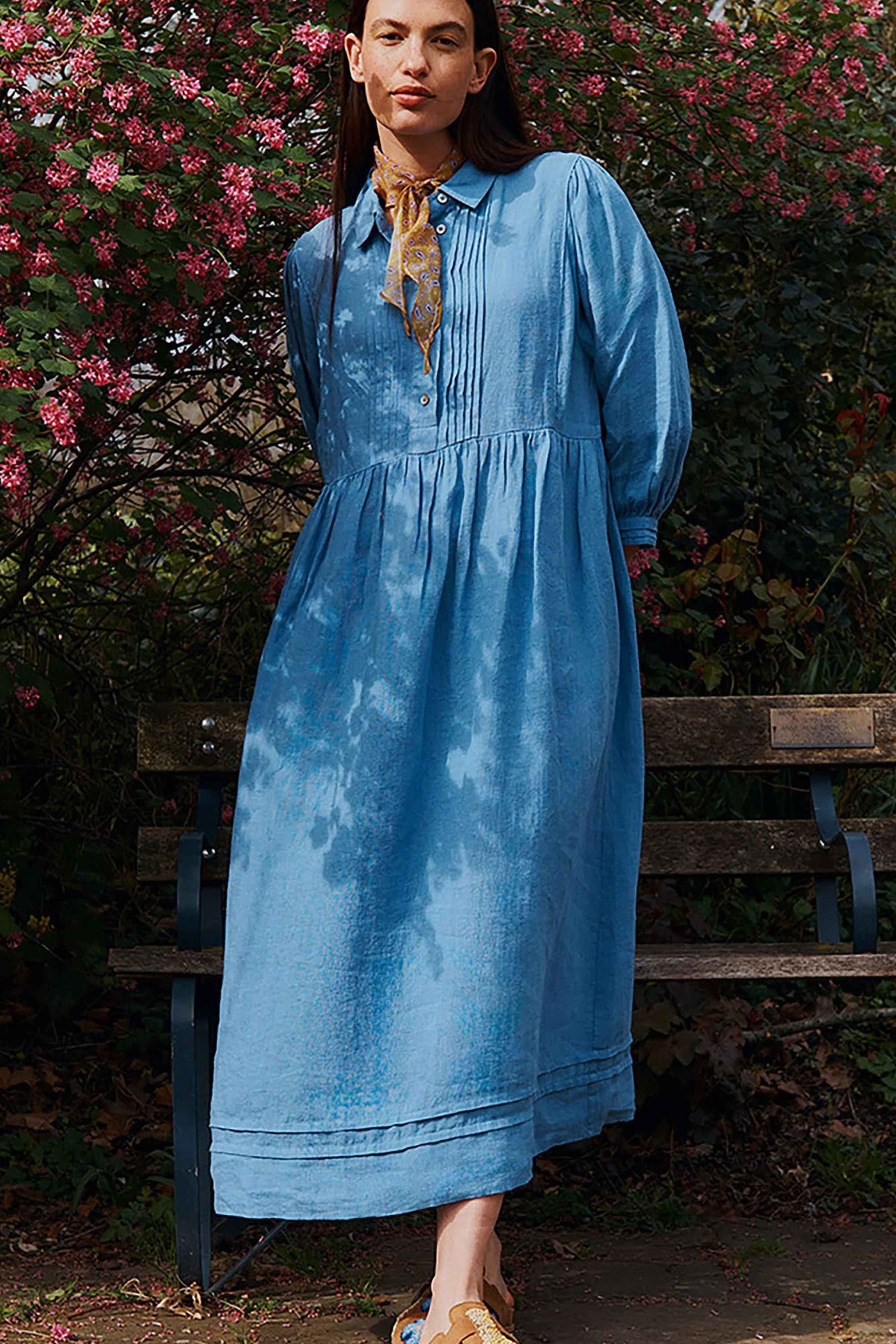 East Liza Linen Shirt Dress Blue