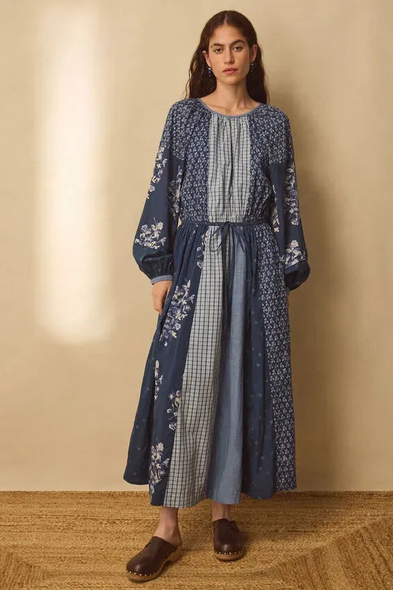 East Milly Floral Patchwork Midi Dress Blue