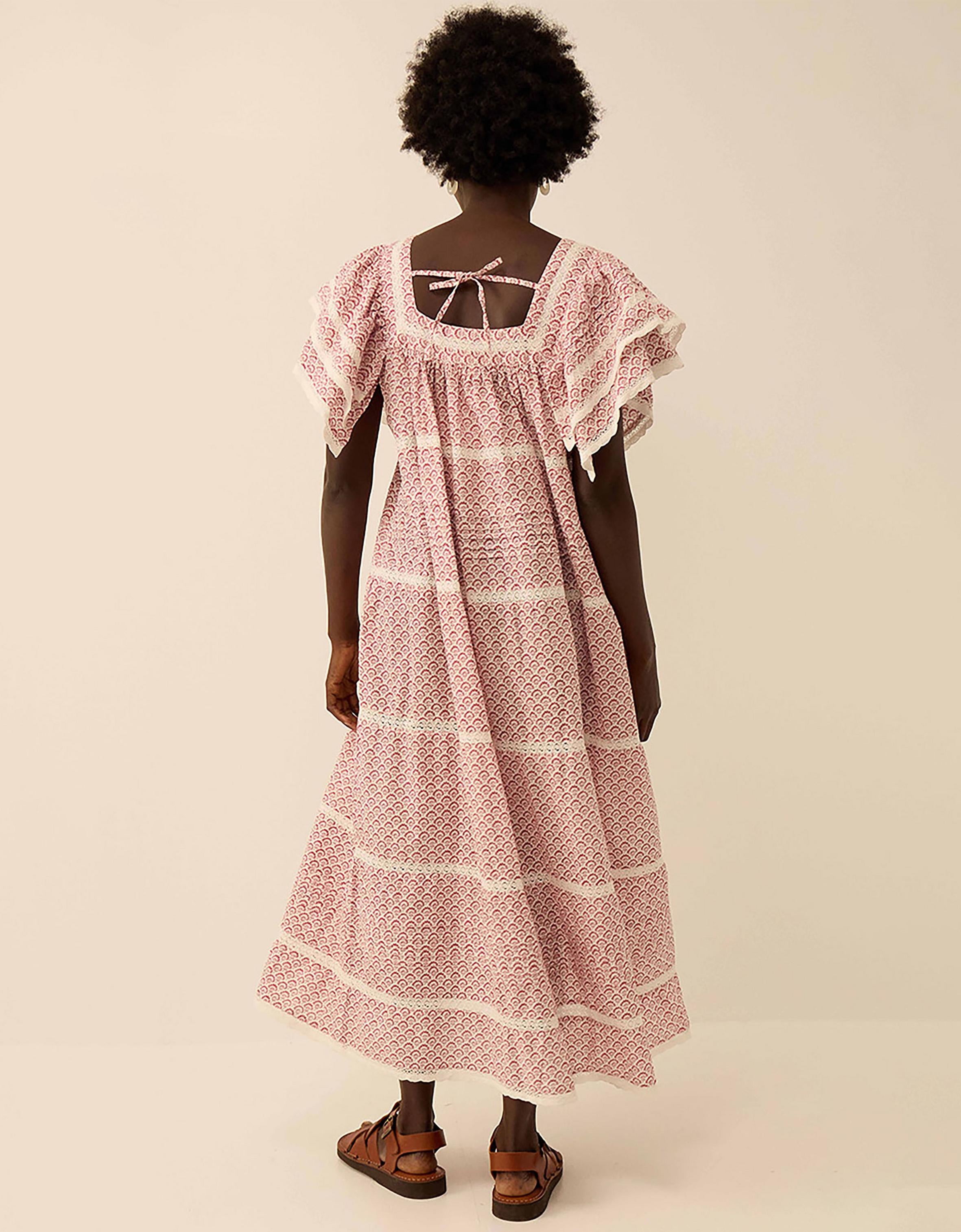 East Alina Printed Floral Lace Insert Dress Pink