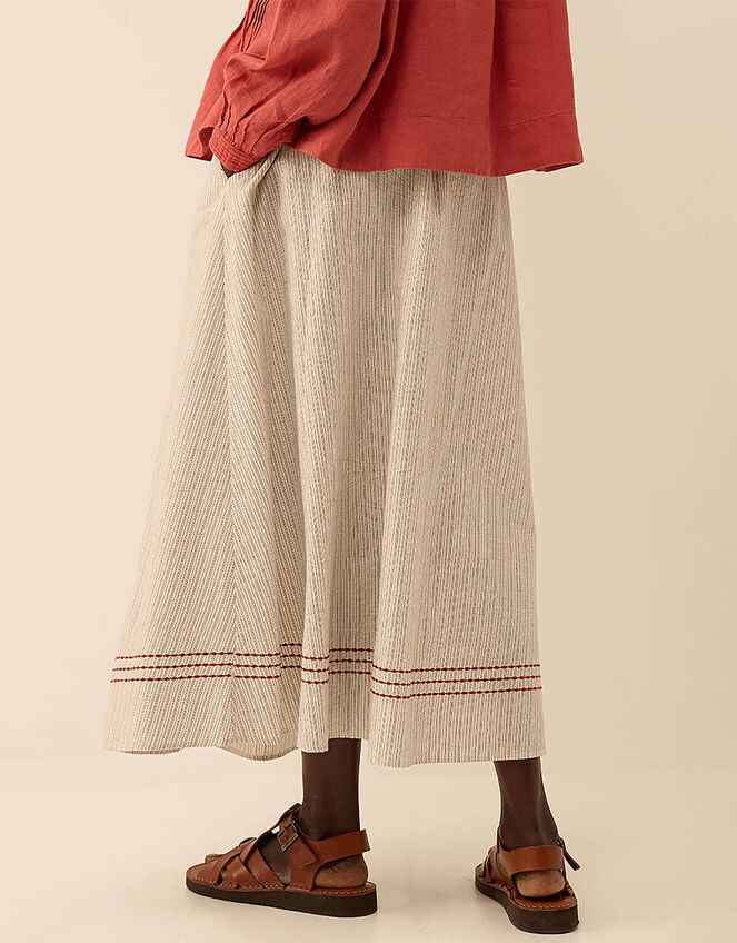 Zoe Yarn-dyed Textured Cotton Pinstripe Skirt Ivory