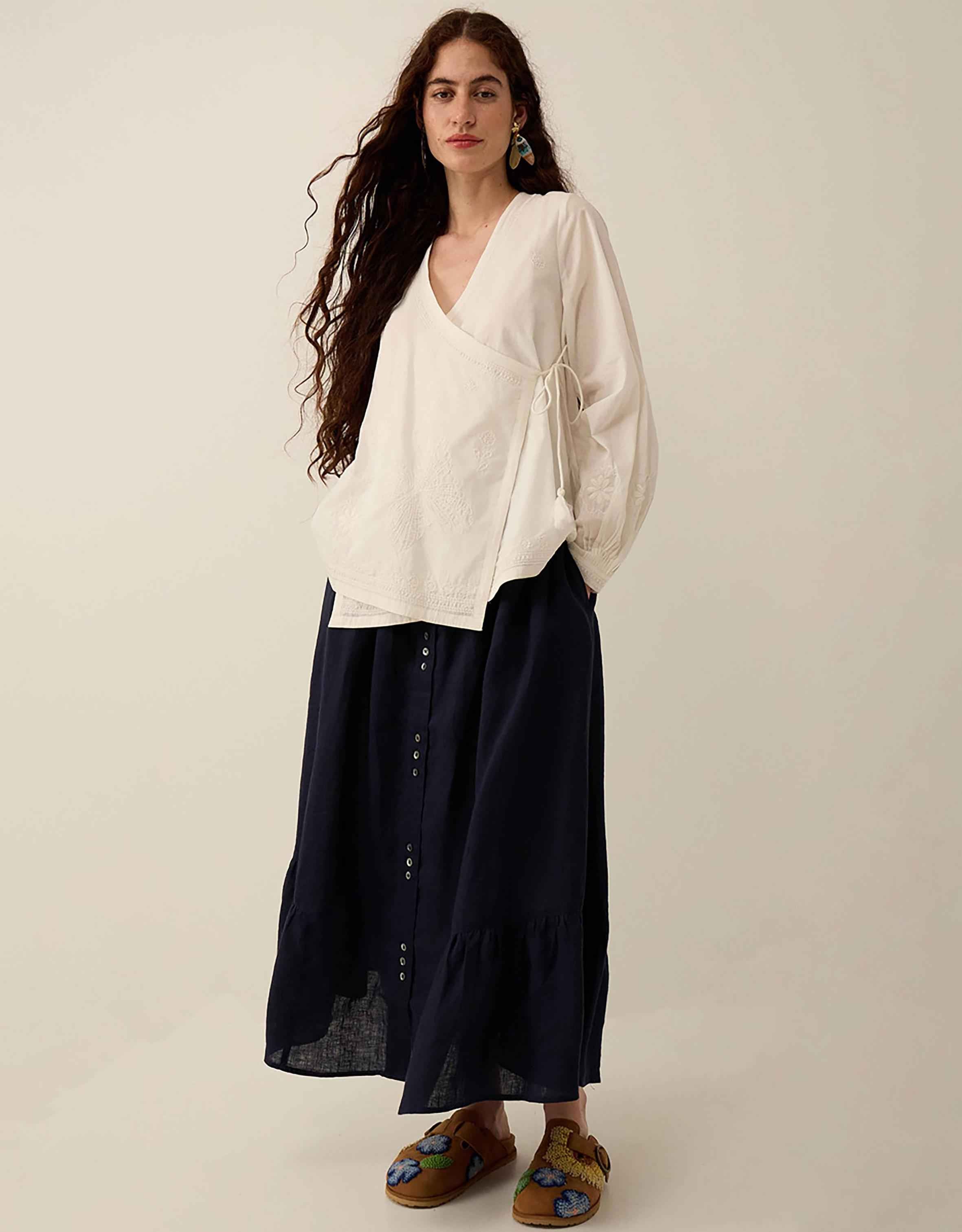 Liza Midi Linen Skirt Blue