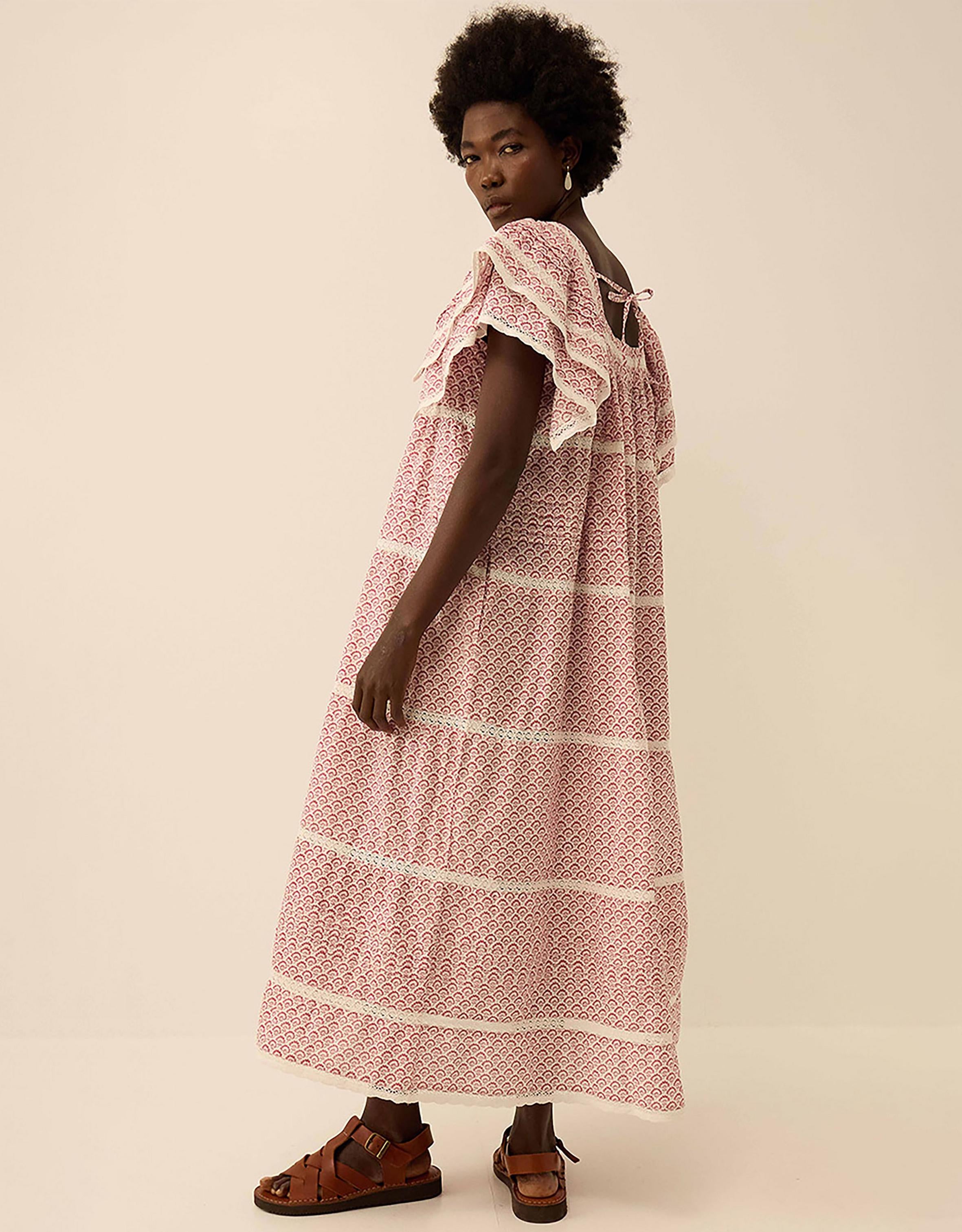 East Alina Printed Floral Lace Insert Dress Pink