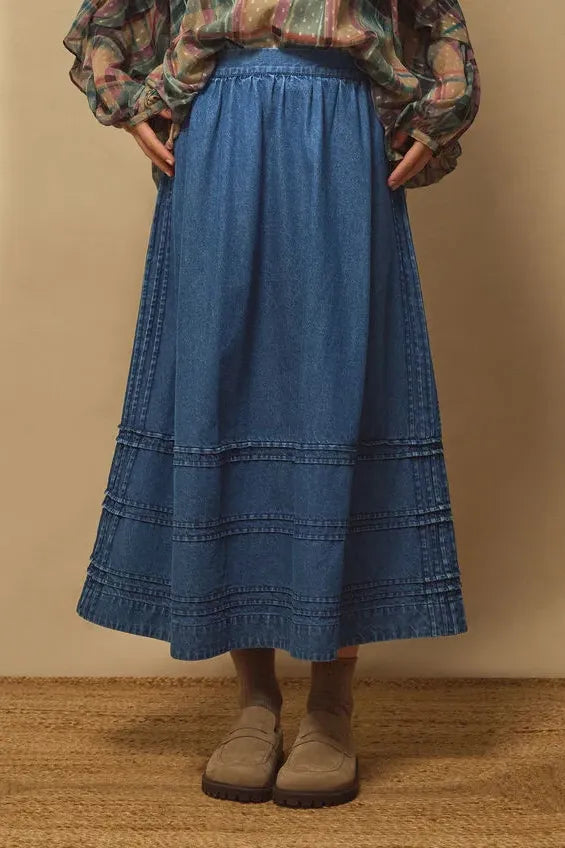 East Renata Denim Midi Skirt Blue