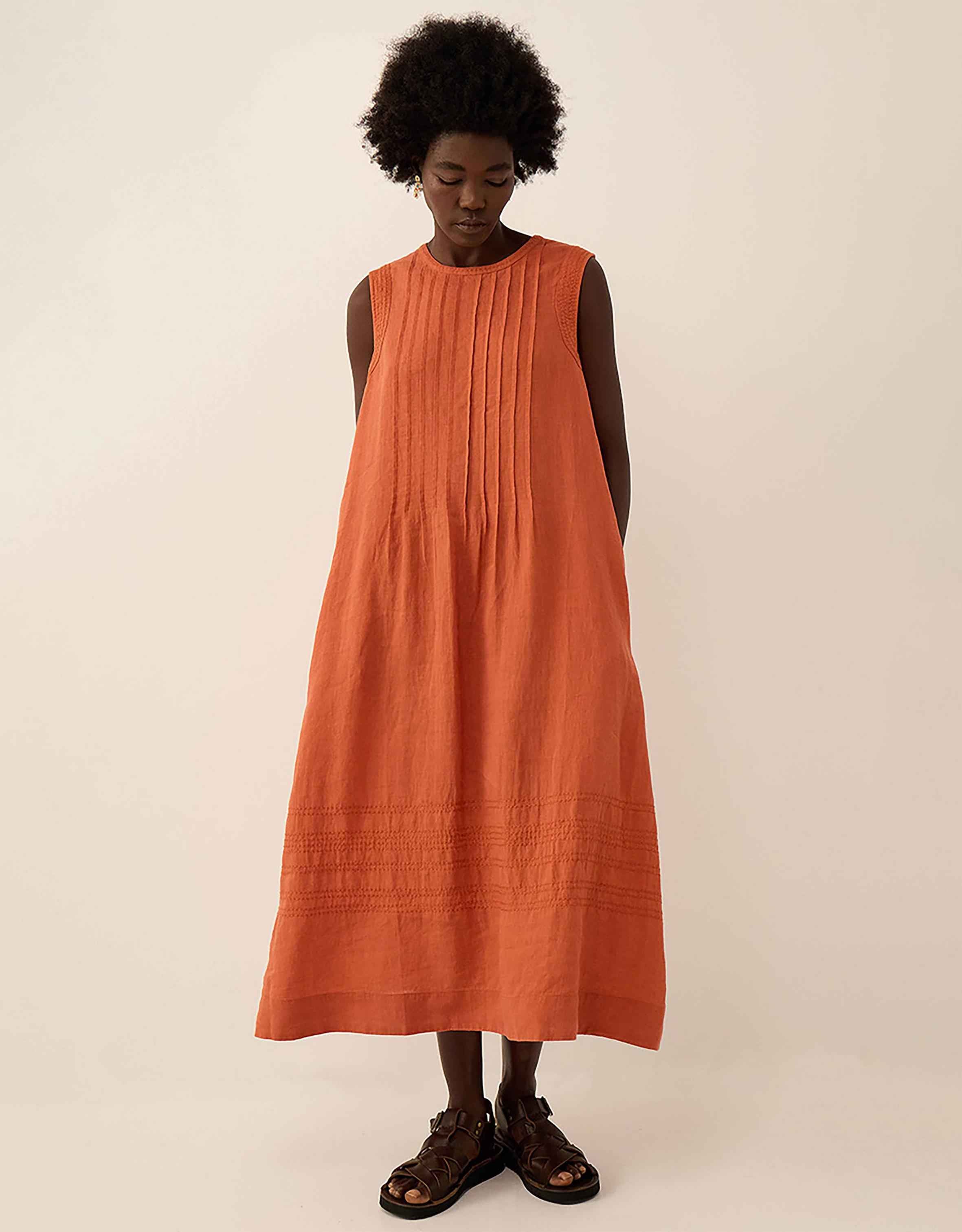 East Liza Sleeveless Linen Dress Orange