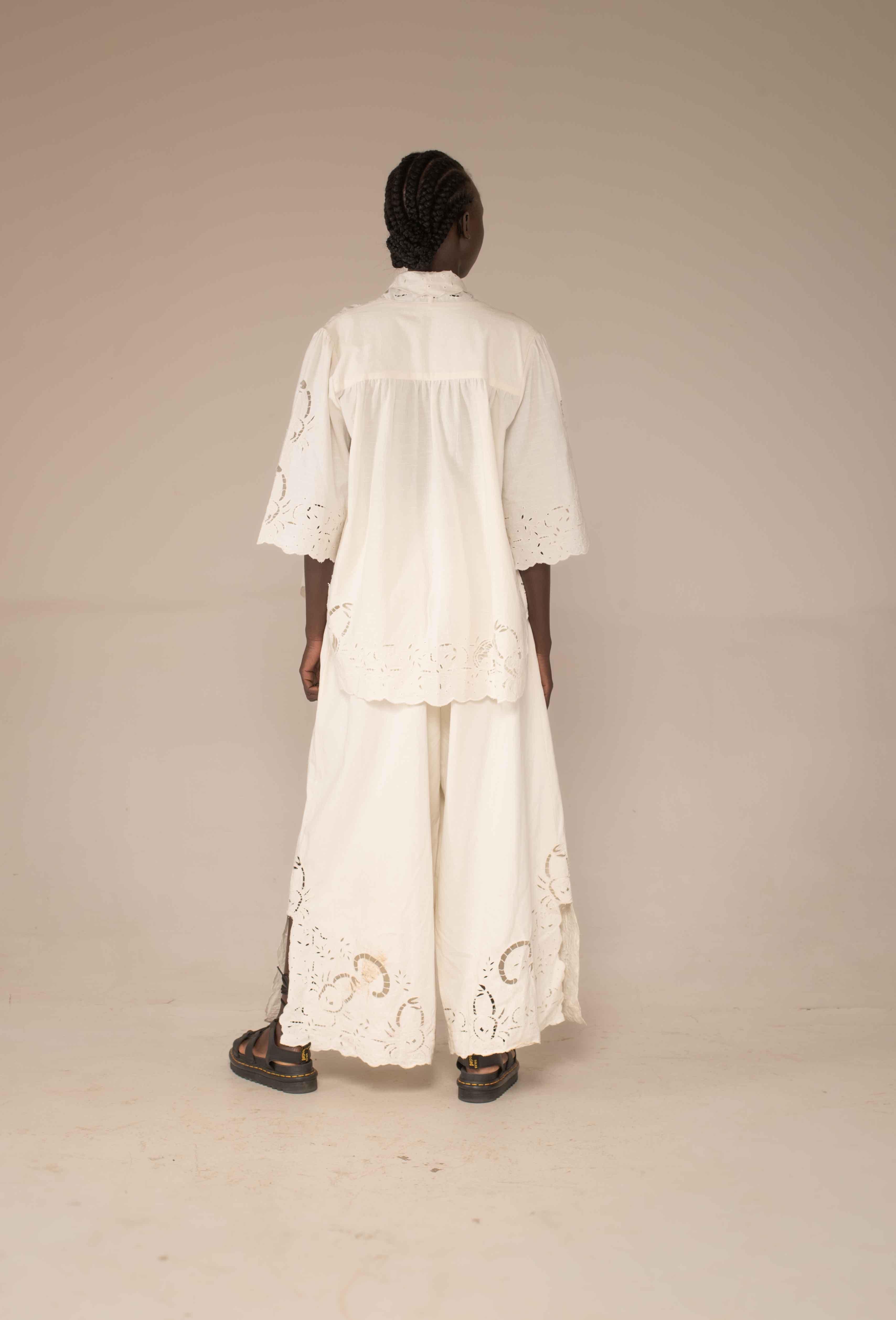 Wide leg pants- Crab cut out embroidery