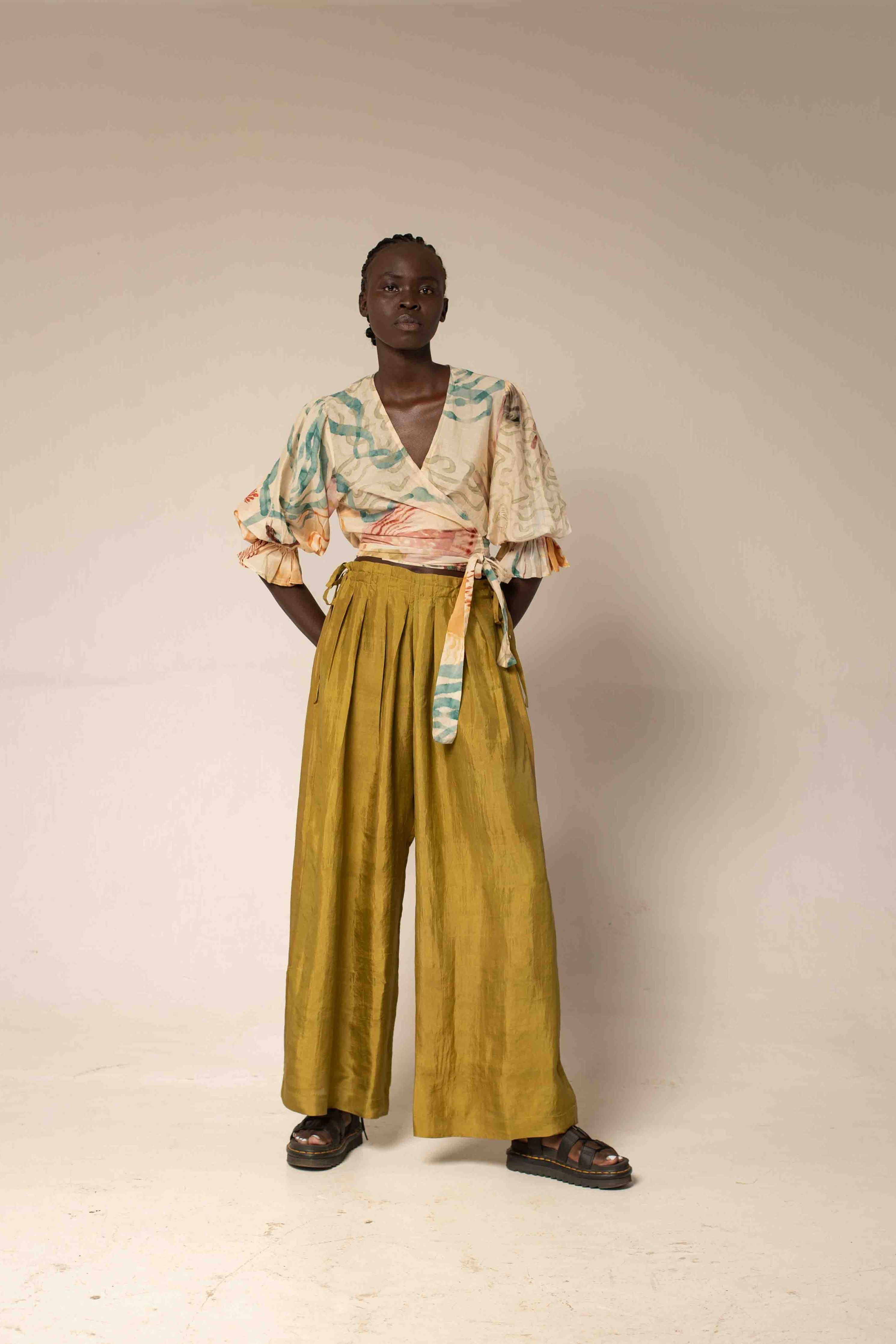 Bag pants - Charteusse silk
