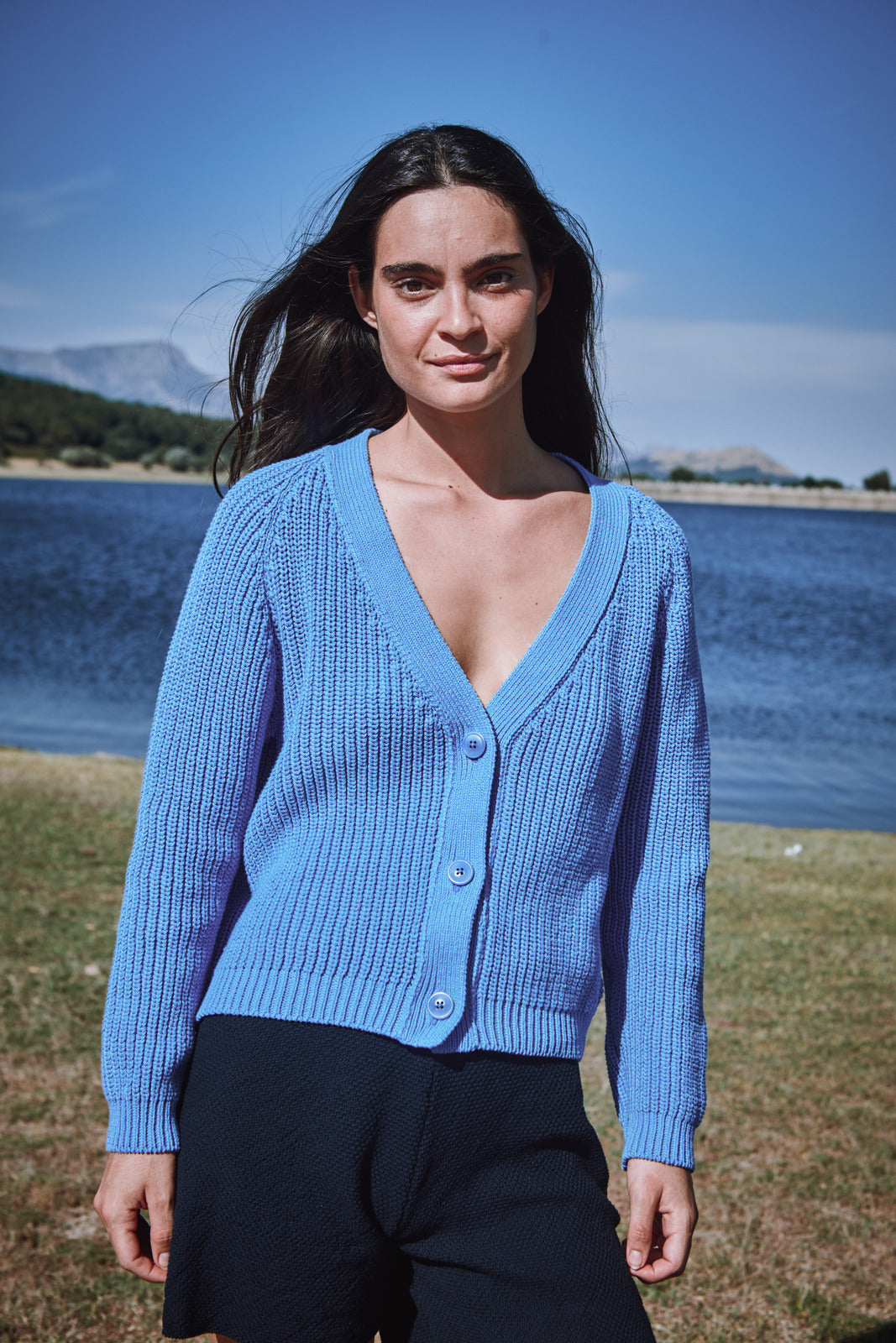 ANNA Cardigan in Cyan - 100% Organic Cotton - L'Envers