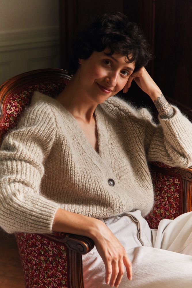ANNA V-Neck Cardigan in Merino-Mohair Wool - Beige -100% cruelty free merino wool -  Spanish Merino Wool Cardigan - L'Envers