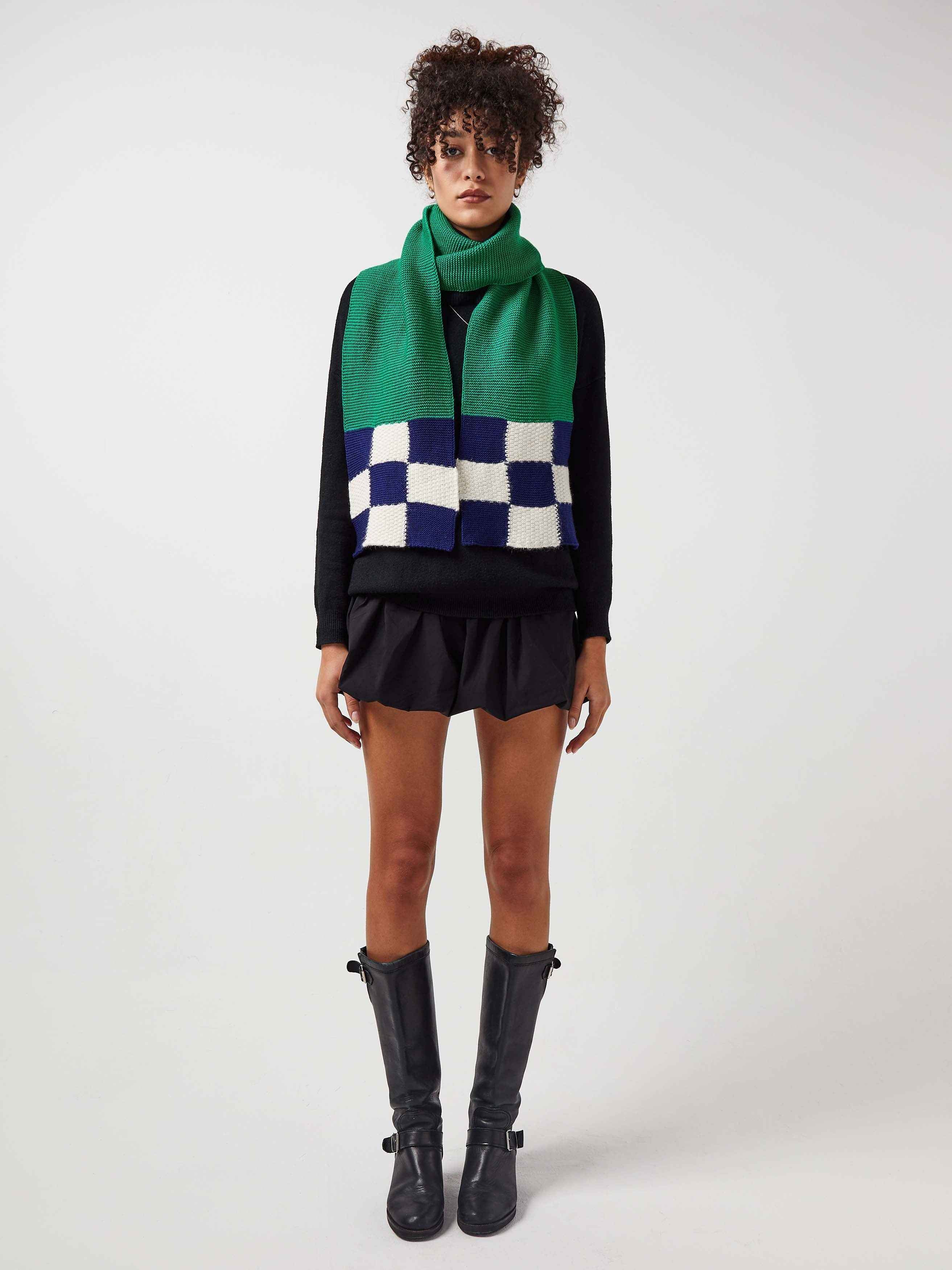 Mosaic Merino Wool & Alpaca Scarf in Jade Green