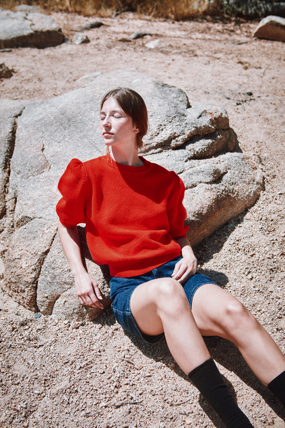 ELISABETH Puff-Sleeve Tee in Organic Cotton - Red