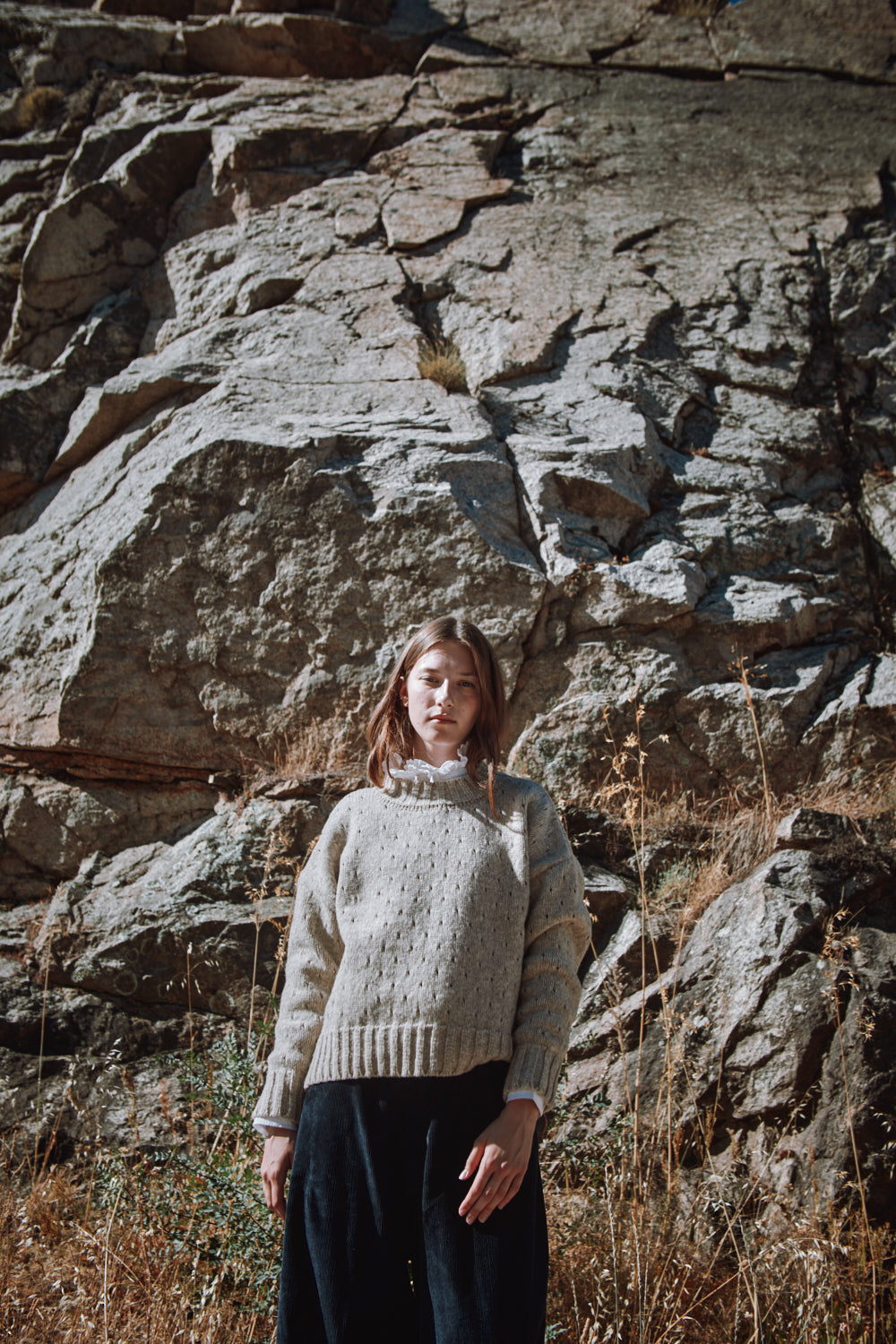 FAUSTINE Open-Weave Sweater in Merino Wool - Beige