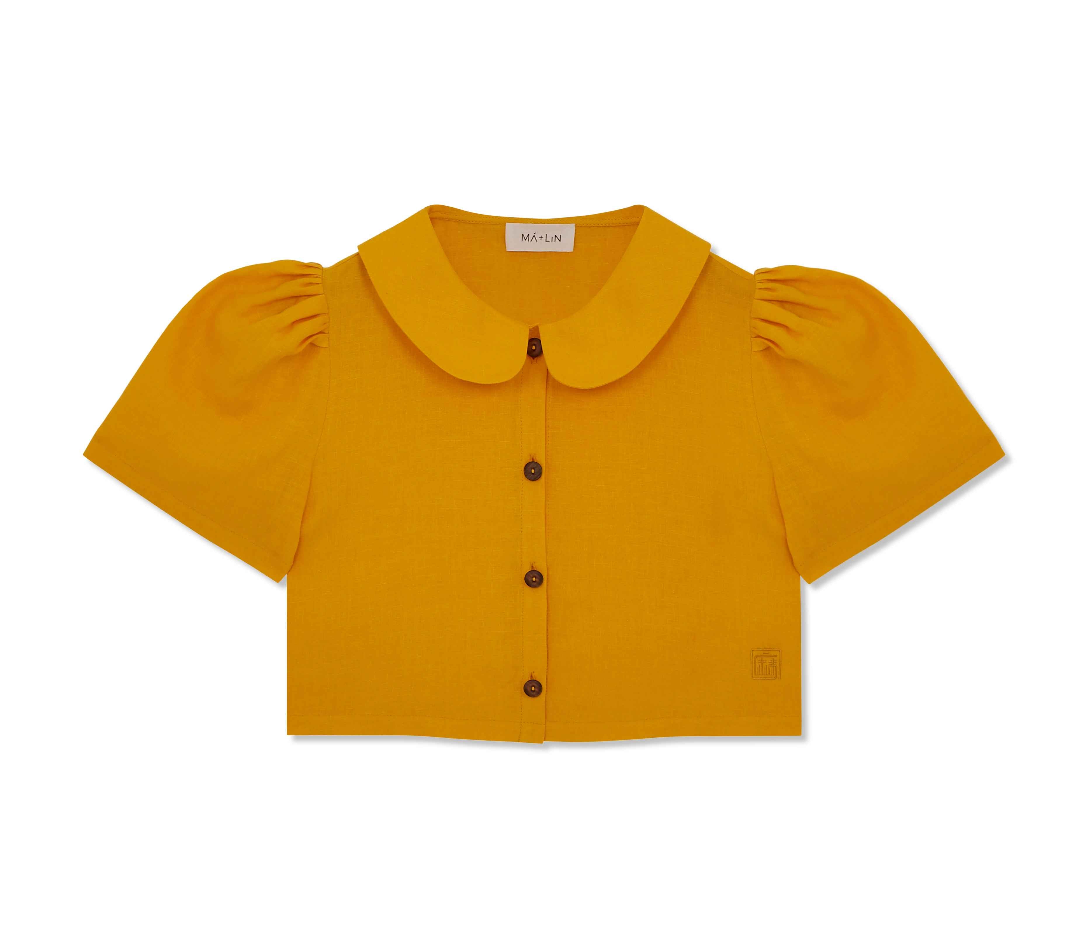 Frances Linen Cropped Blouse  - Marigold