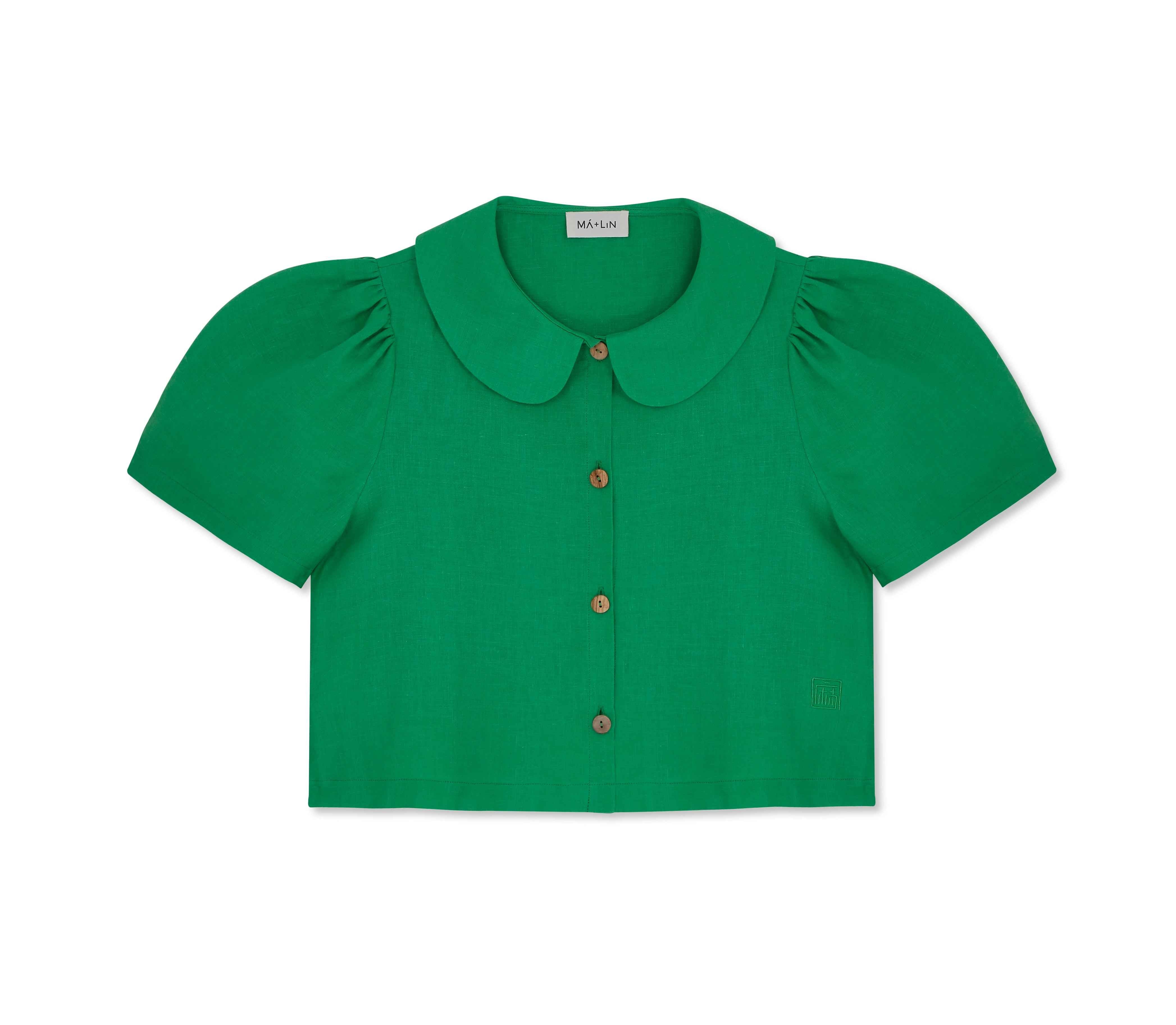 Frances Linen Cropped Blouse  - Jade
