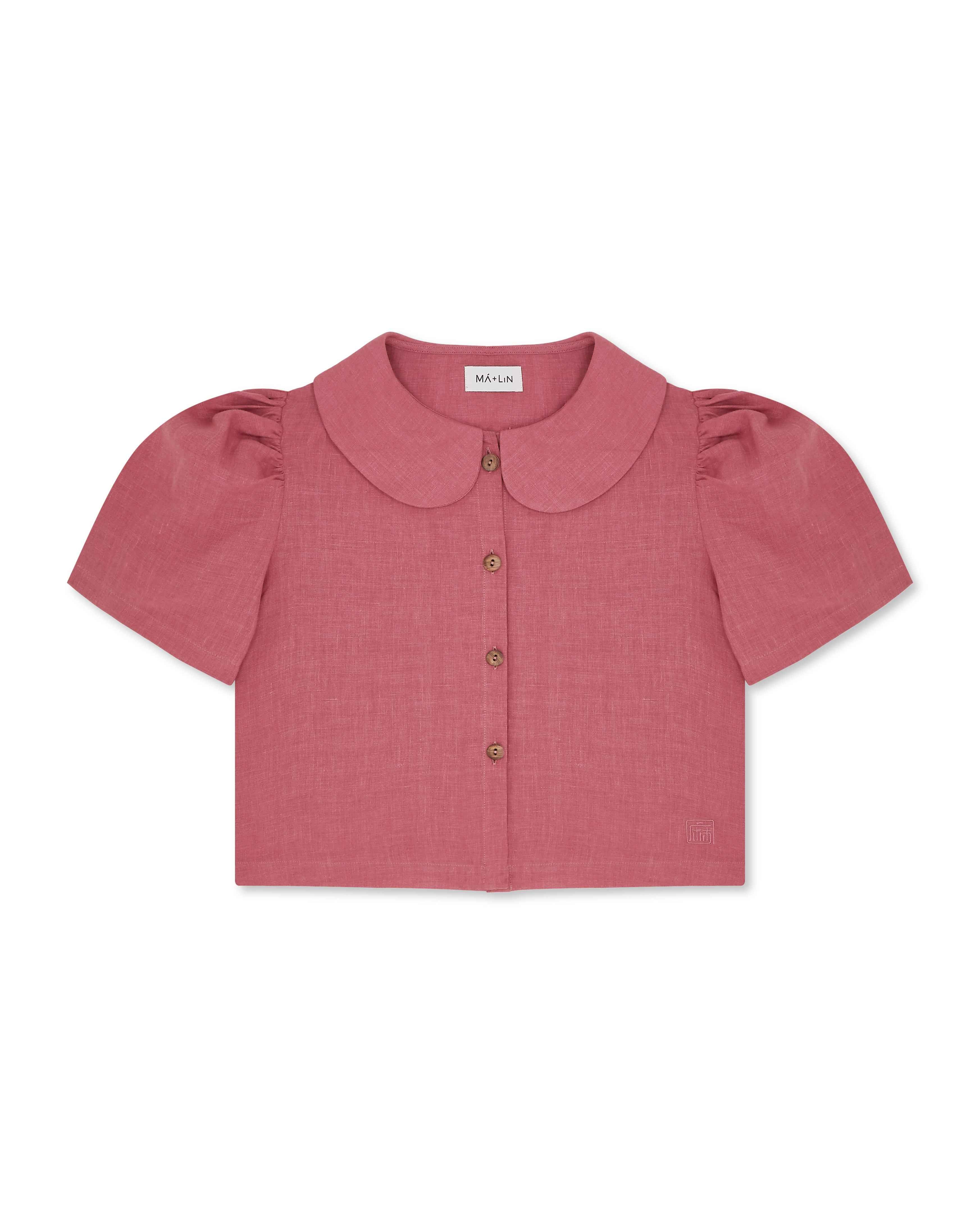 Frances Linen Cropped Blouse  - Berry