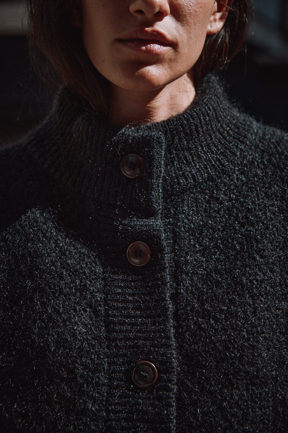 GEORGE High-Neck Jacket in Merino-Mohair Wool - Black