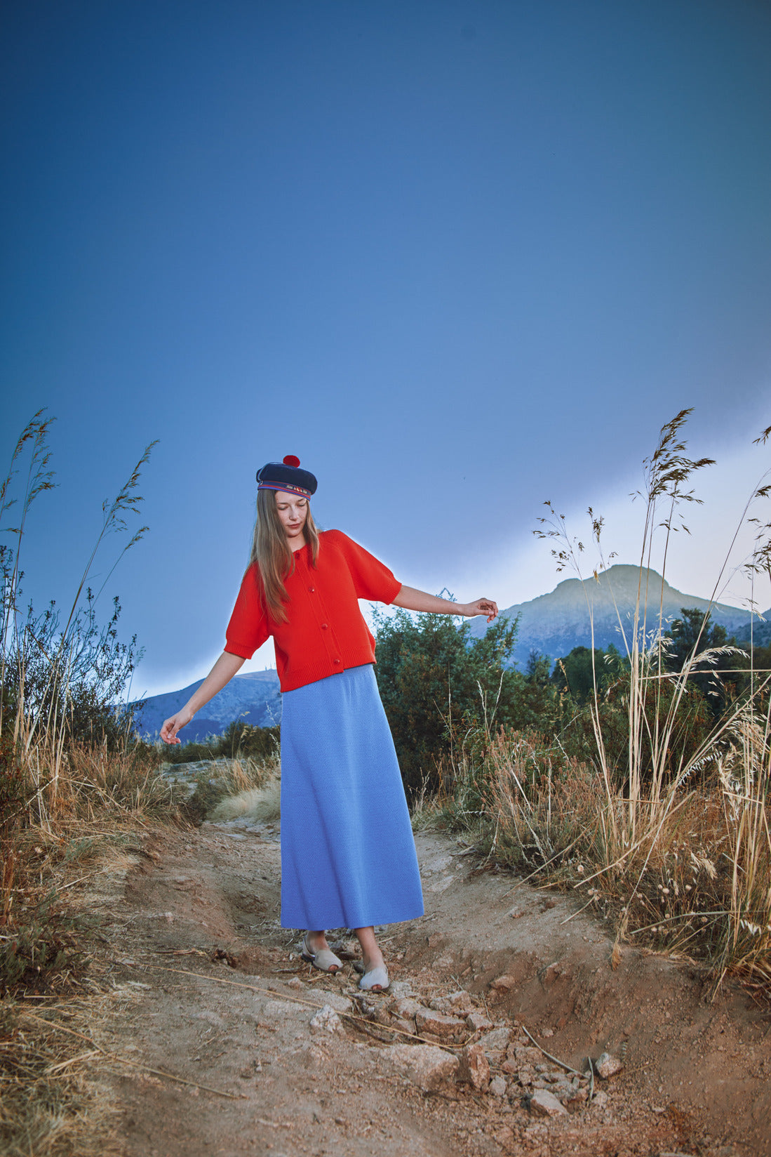 GILDA Long Skirt in Organic Cotton - Cyan - L'ENVERS