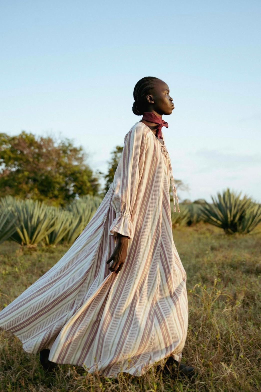Sarabi Maxi Dress — fabric detail, botanically dyed sisal stripe