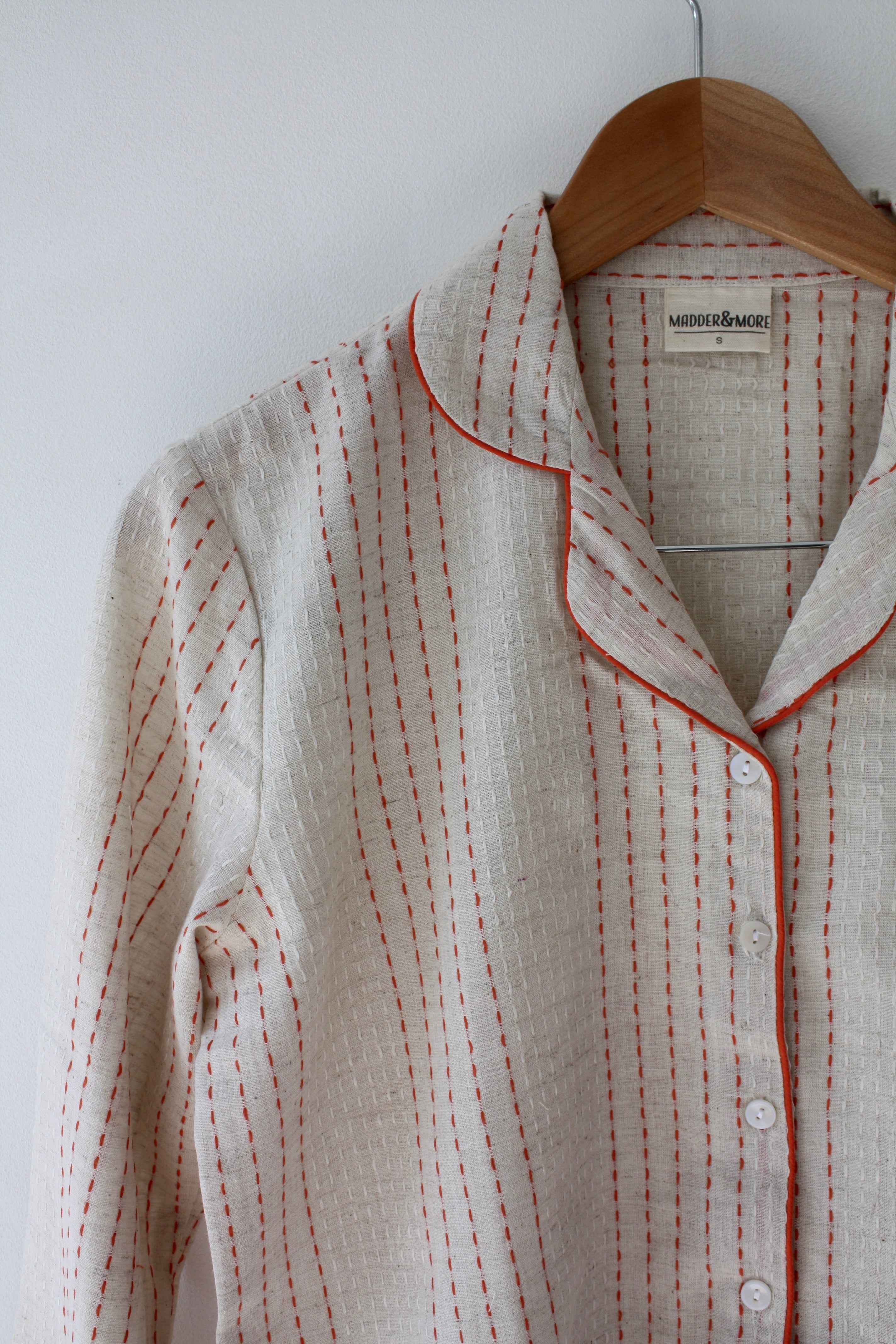 Handwoven Cotton Pyjamas - Orange Stitch