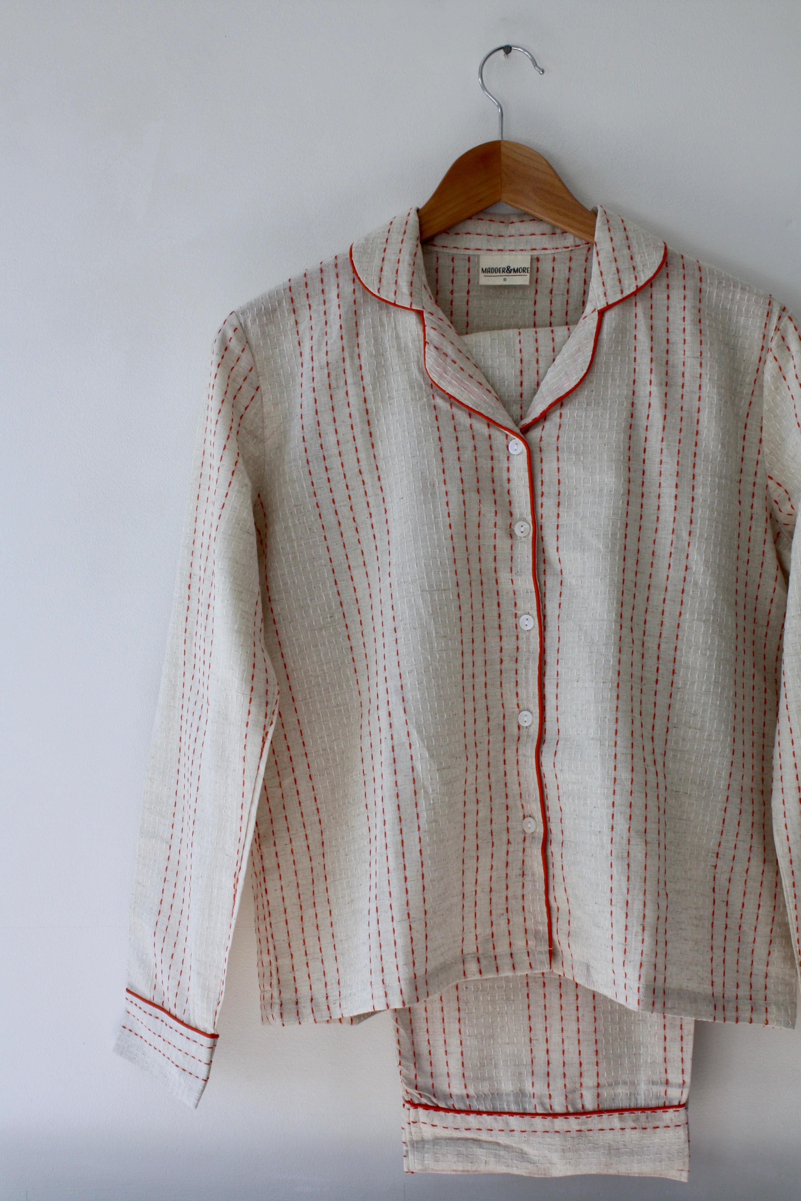 Handwoven Cotton Pyjamas - Orange Stitch