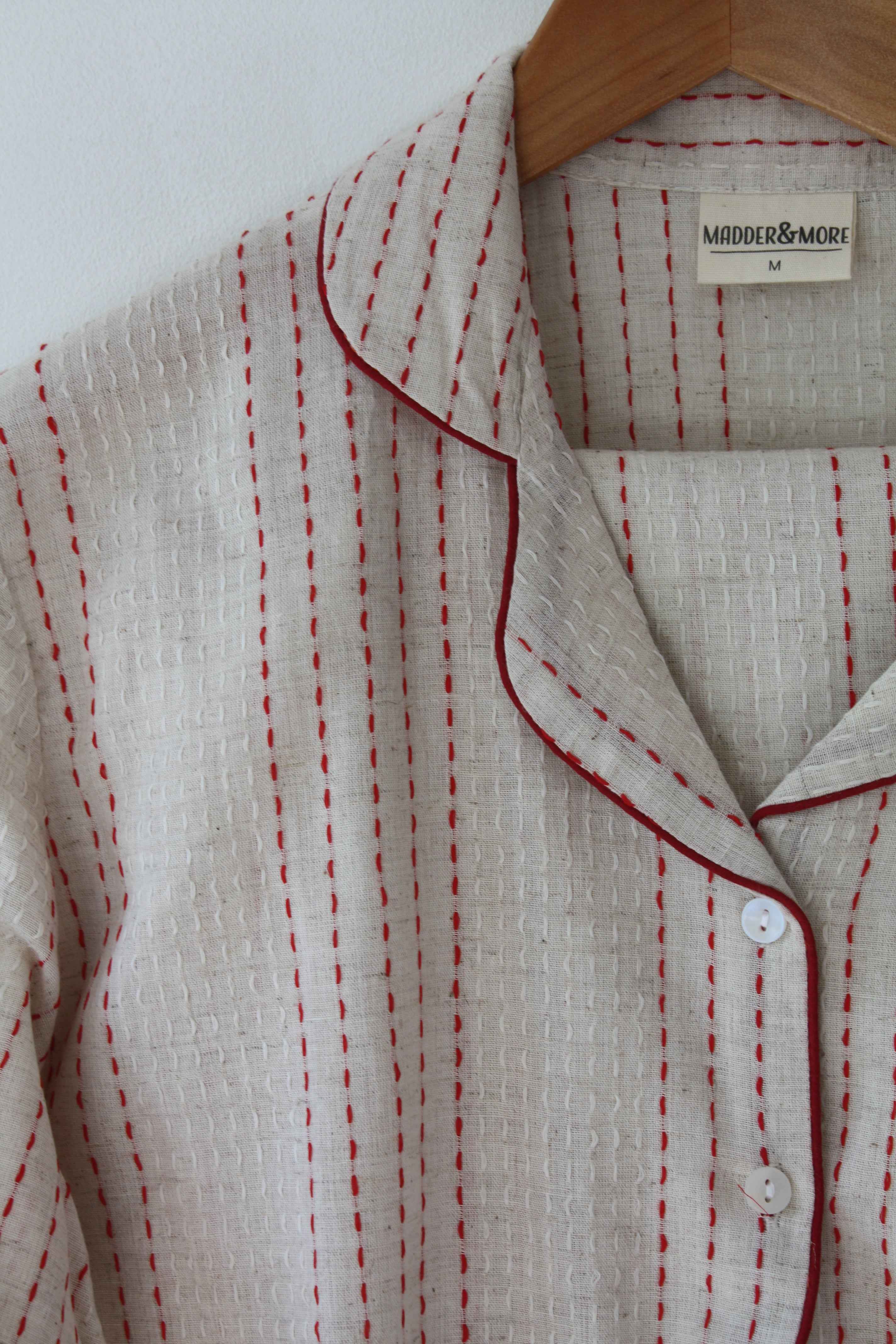 Handwoven Cotton Pyjamas - Red Stitch