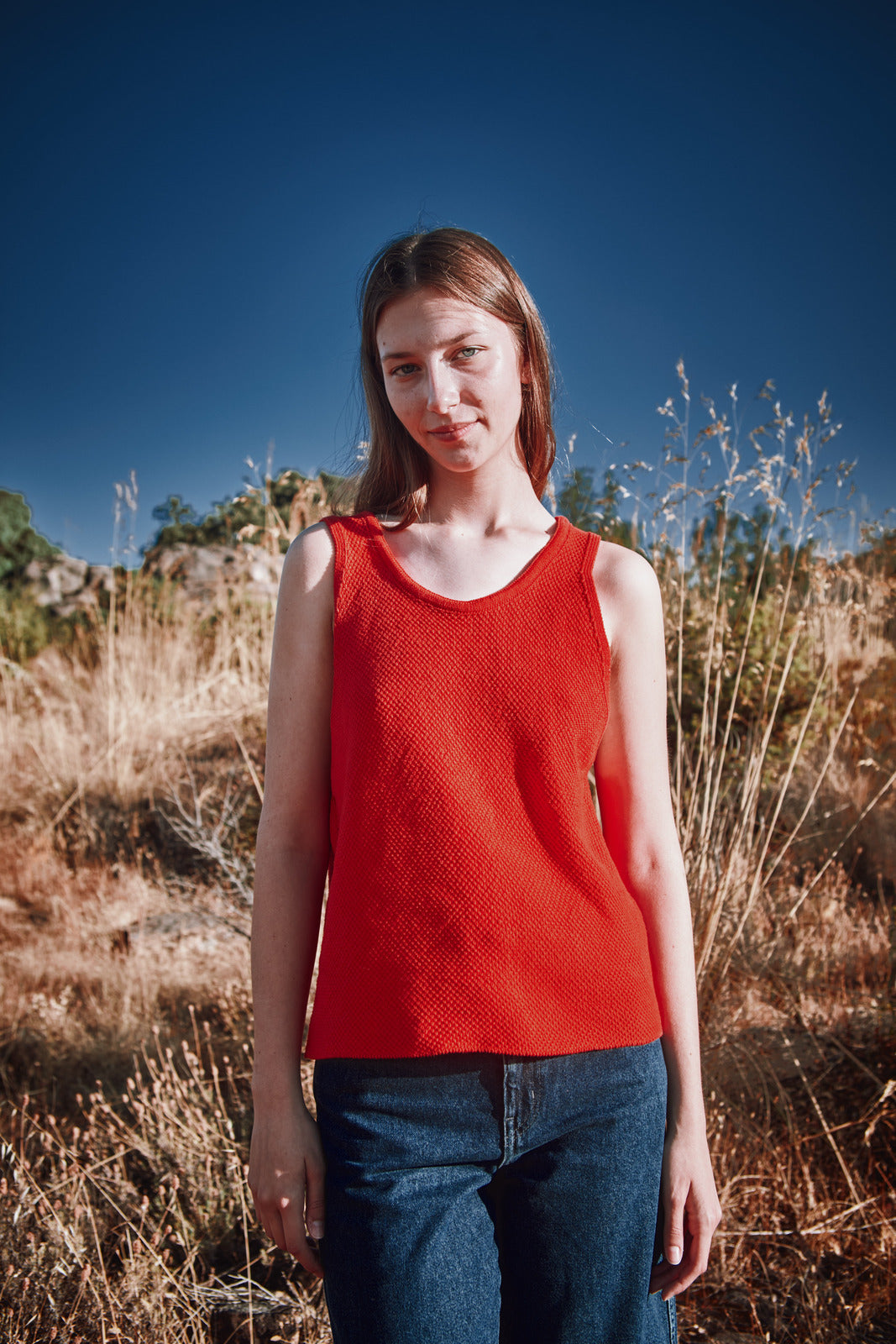 LARA Tank Top in Organic Cotton - Red - L'Envers