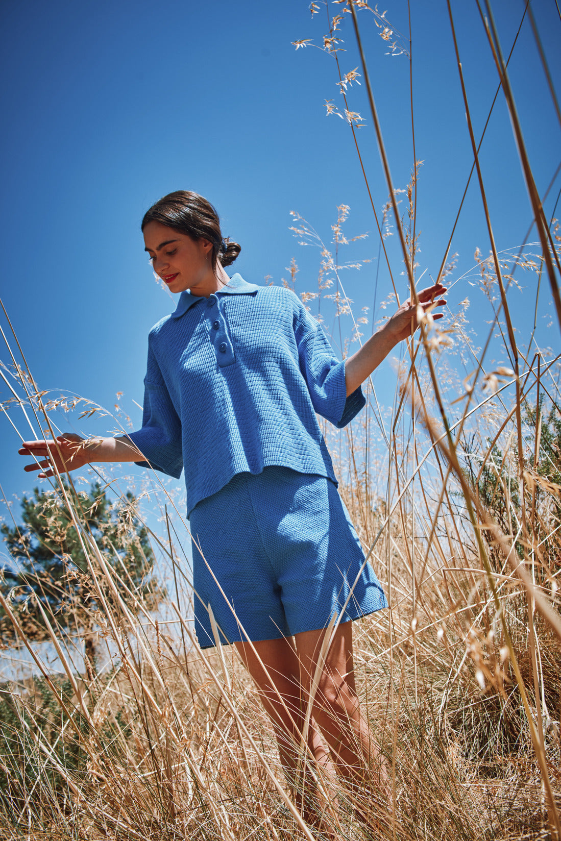 LILI Oversize Polo Shirt in Organic Cotton - Cyan Blue