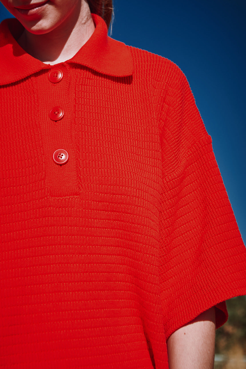 LILI Oversize Polo Shirt in Organic Cotton - Red