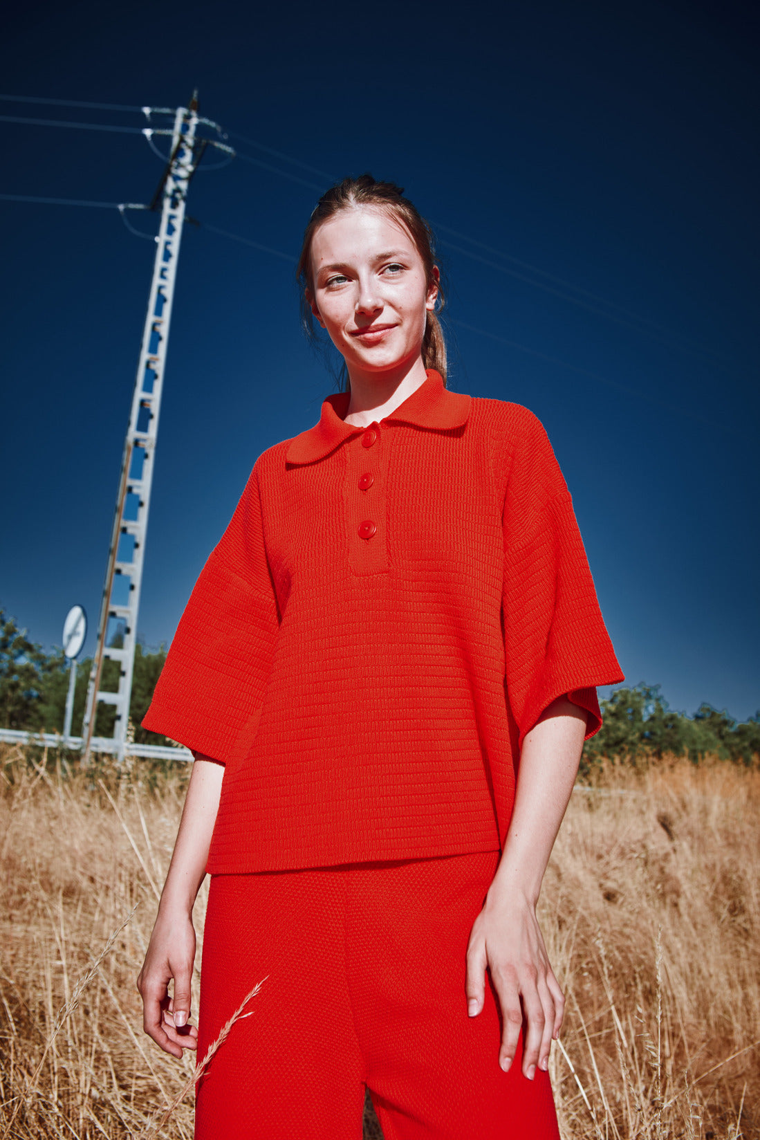 LILI Oversize Polo Shirt in Organic Cotton - Red