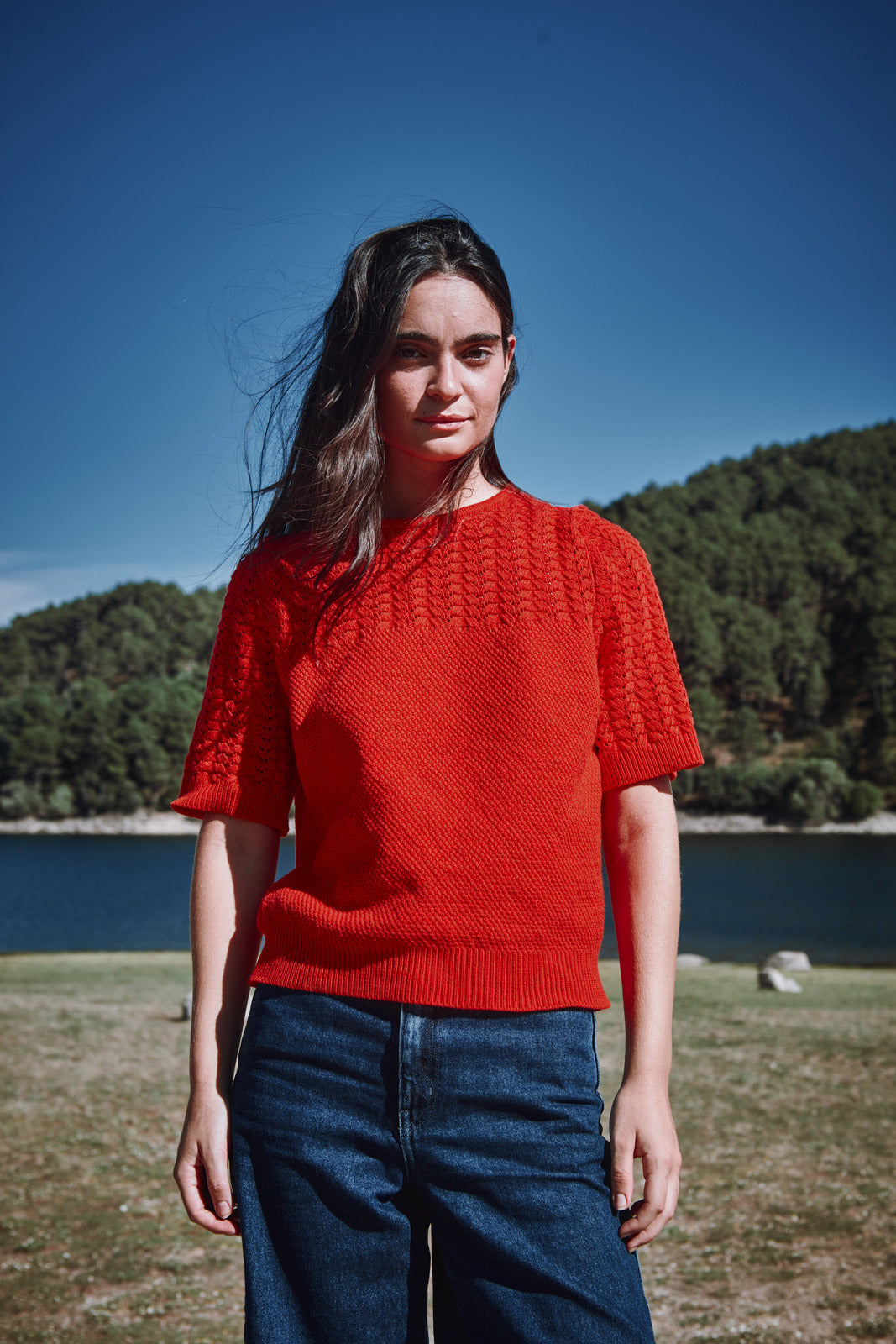 LIZ Lace Top in Organic Cotton - Red