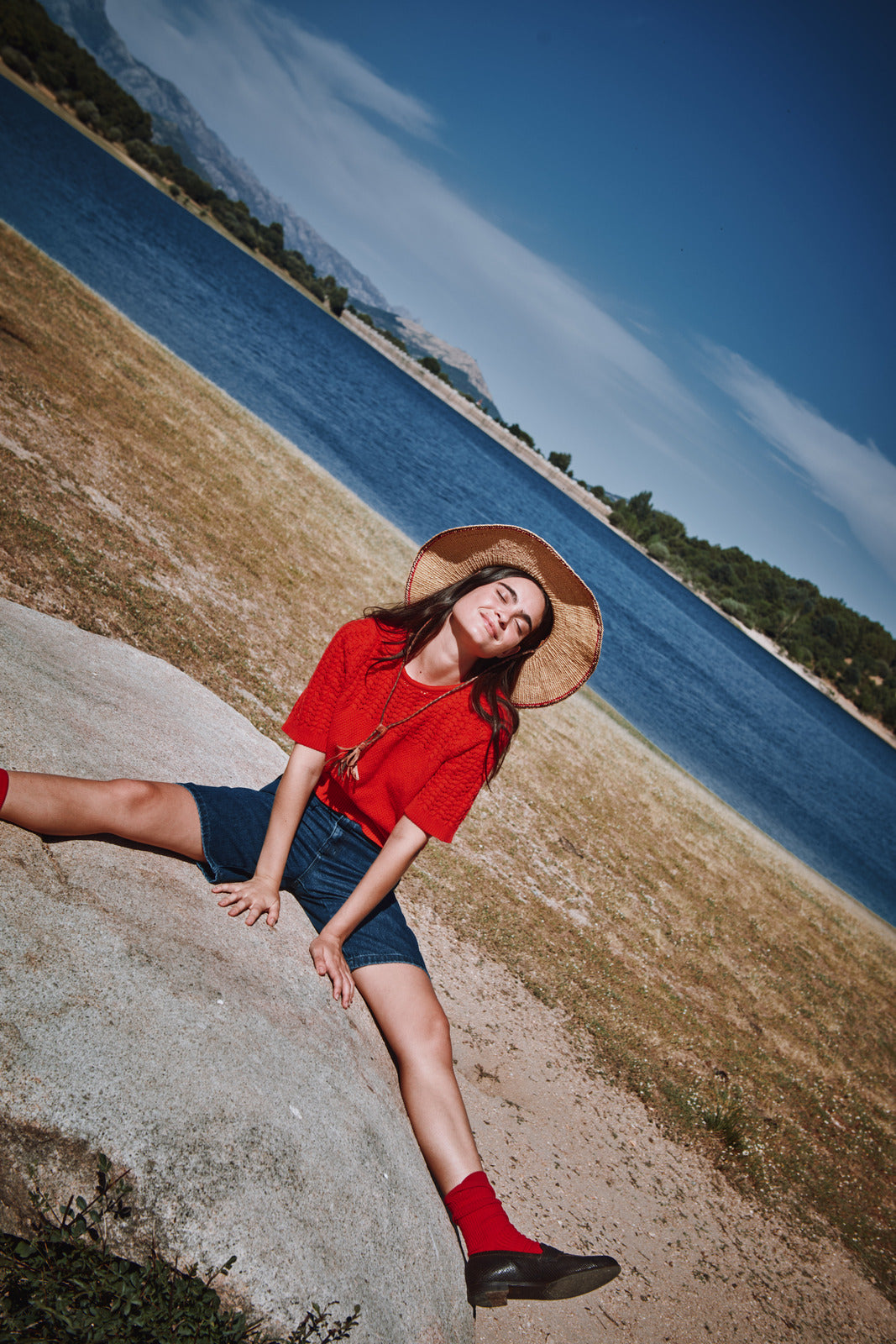 LIZ Lace Top in Organic Cotton - Red