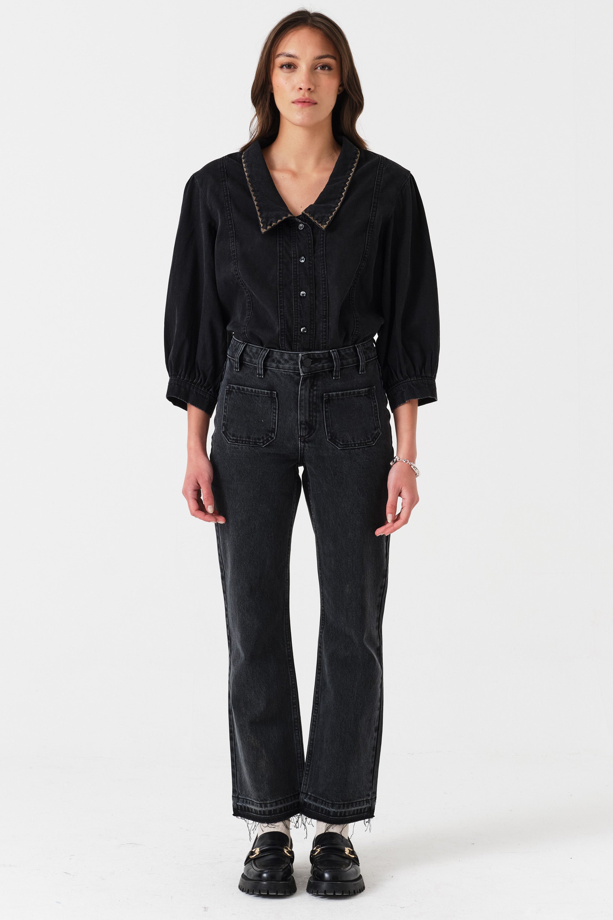 Gigi Kick Flare Jean in Raven - seventy + mochi