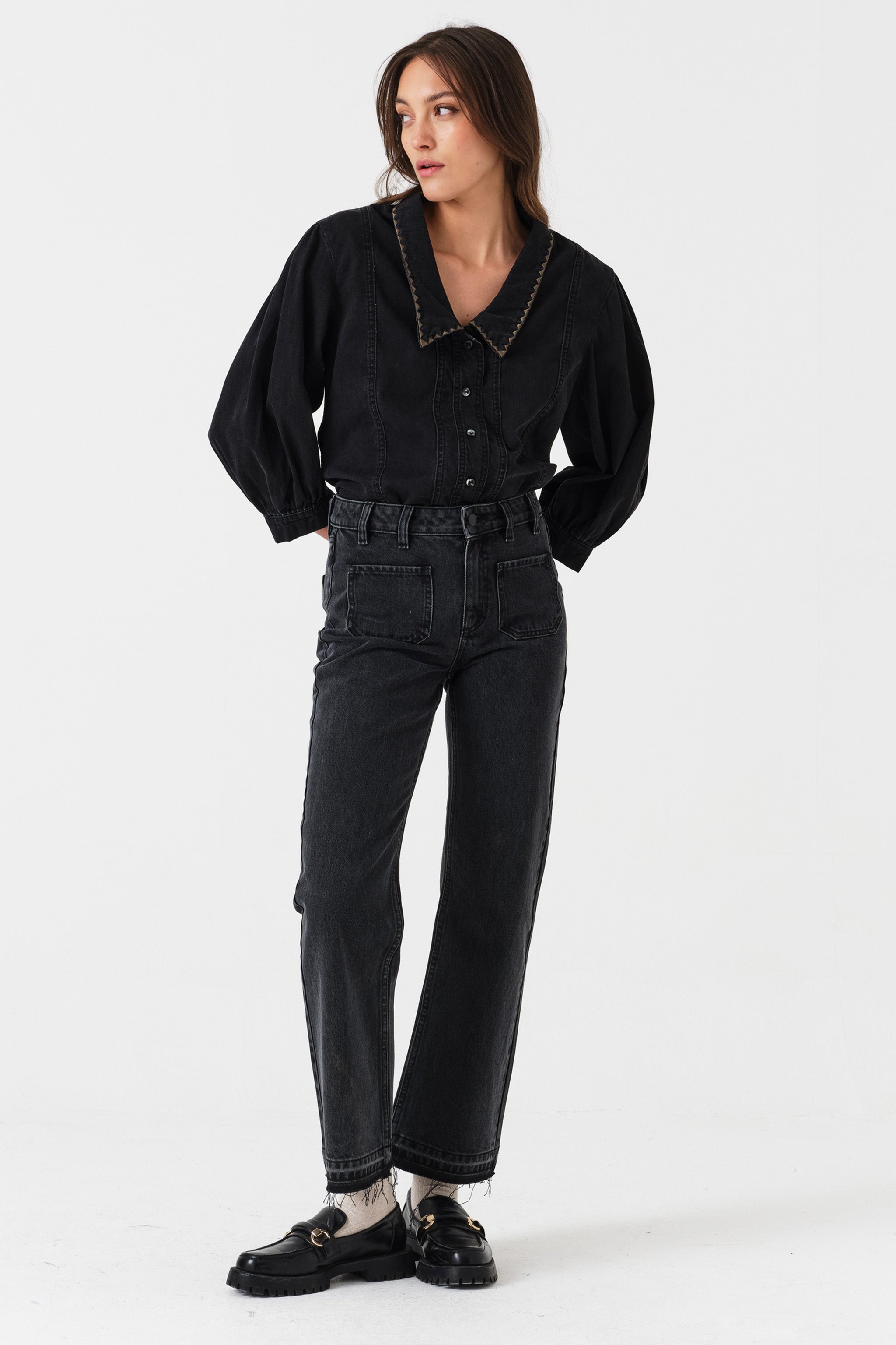 Gigi Kick Flare Jean in Raven - seventy + mochi