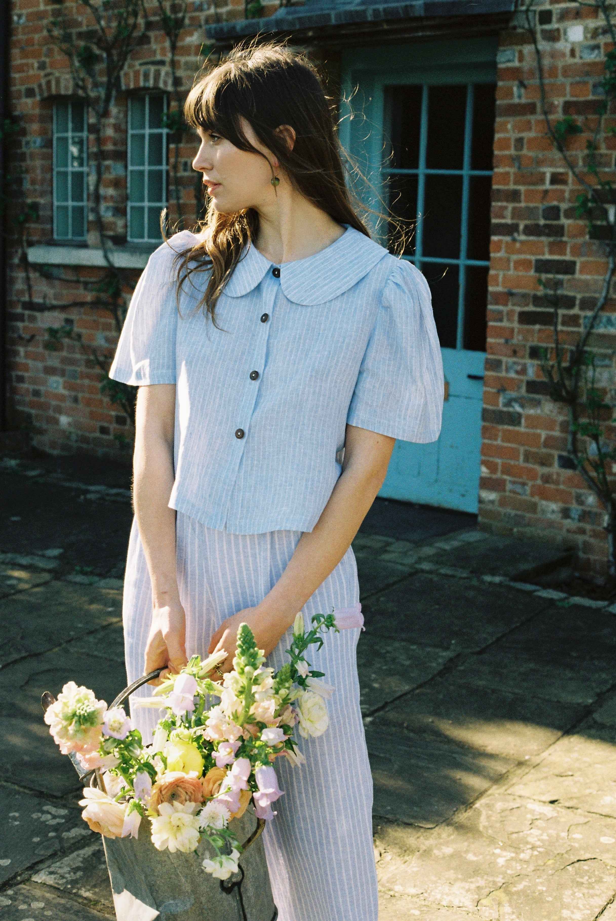 Maya Linen Trousers - Baby Blue Stripe