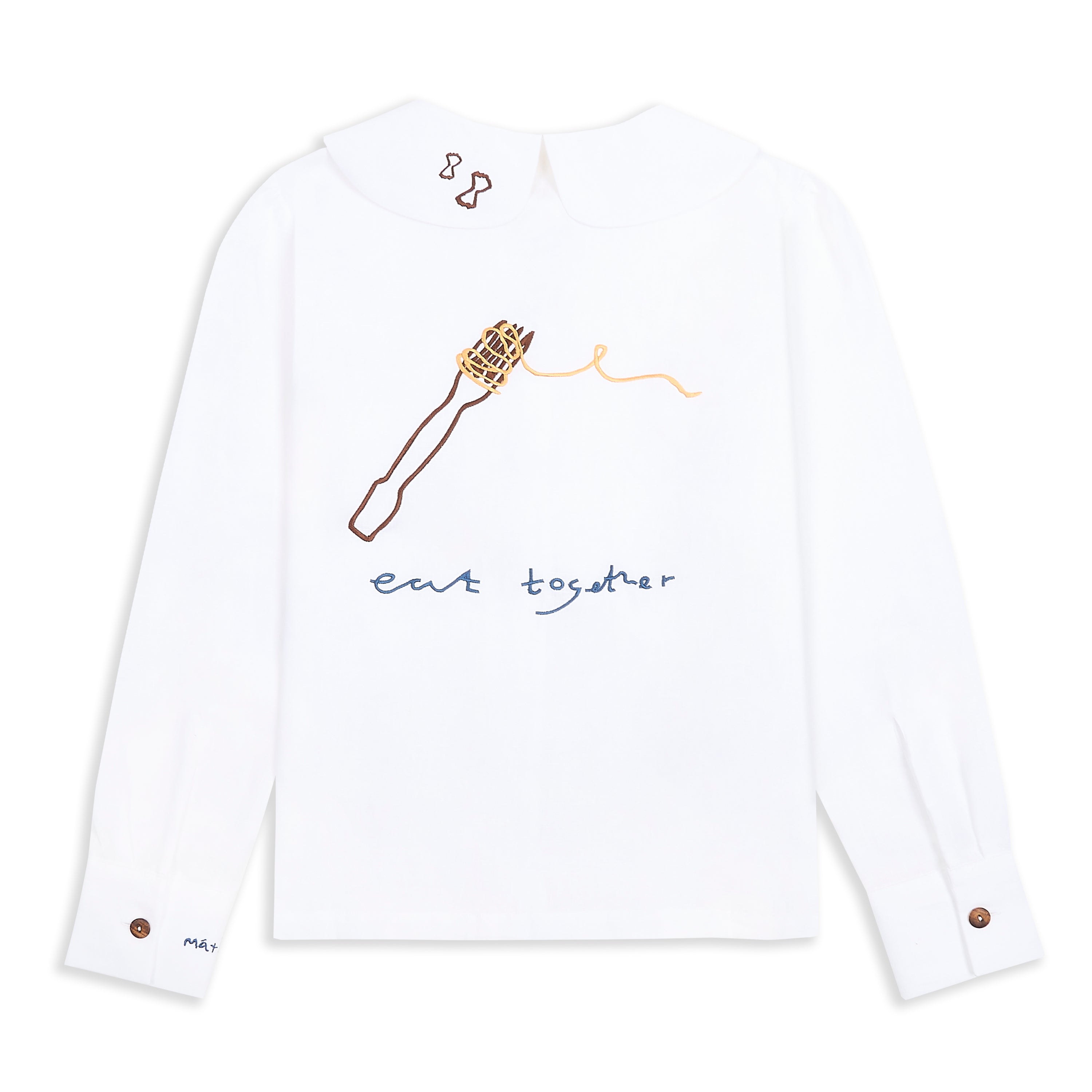 Eat Together Embroidered Claudine Linen Blouse - White  x Sshepaints