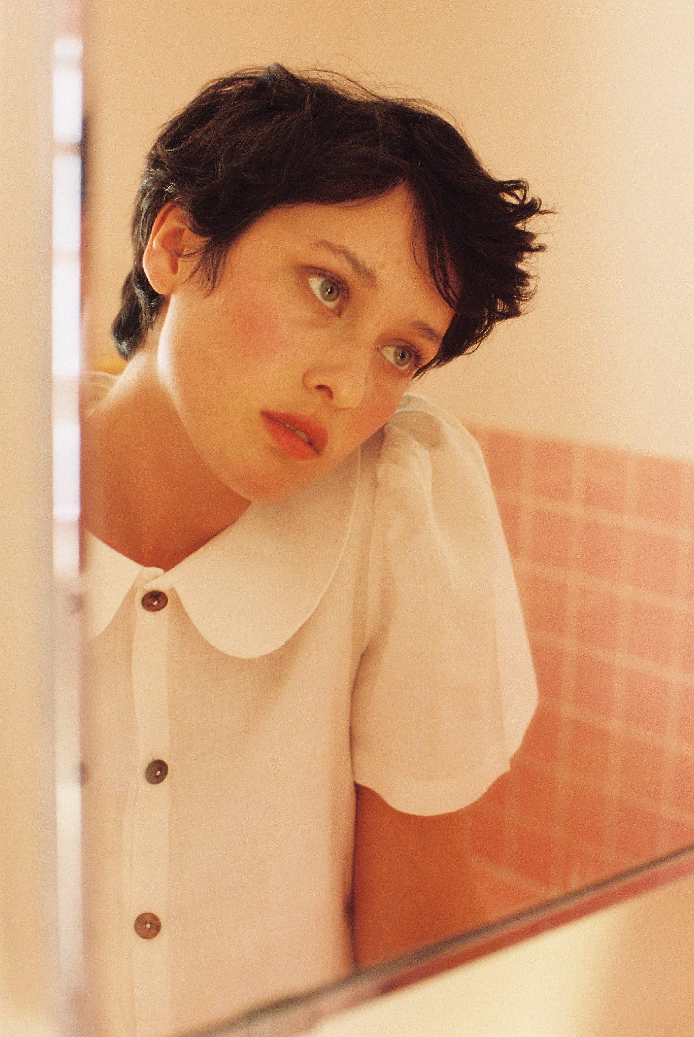Frances Linen Cropped Blouse  - White