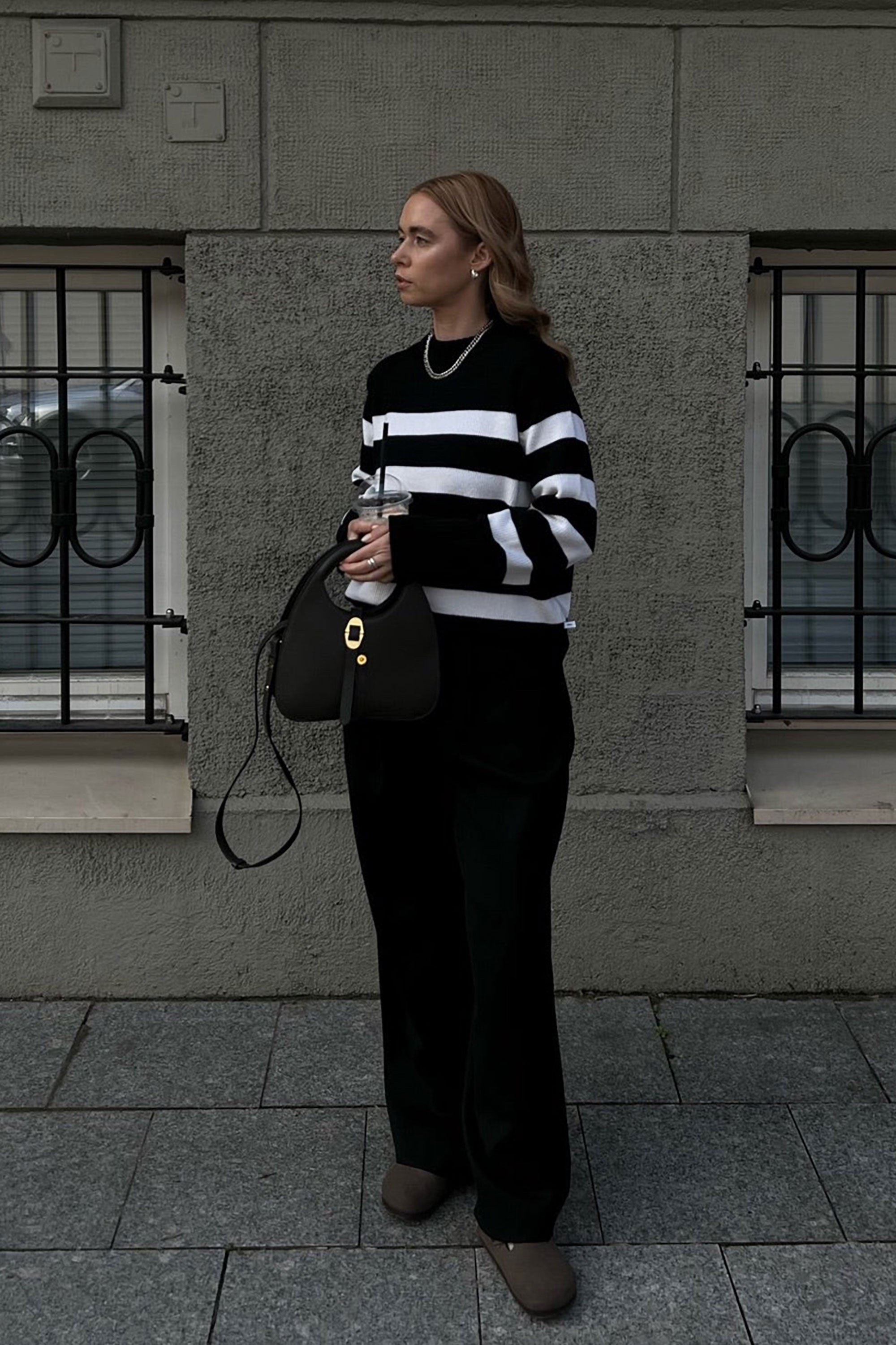 Marina Striped 100% Merino Jumper Black