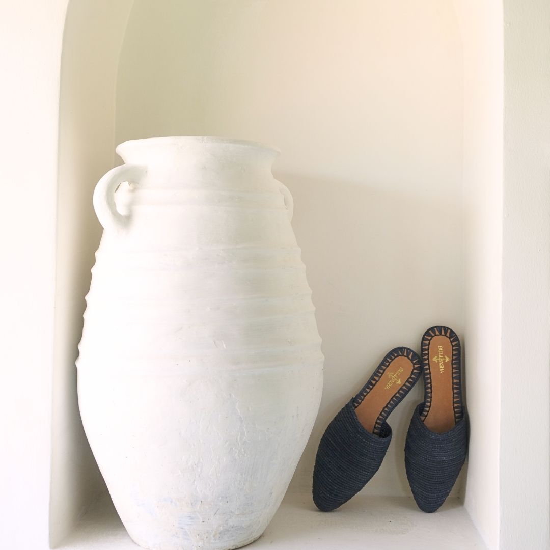 Babouche Blue, sustainable, handmade sandals made from natural materials by Bulibasha