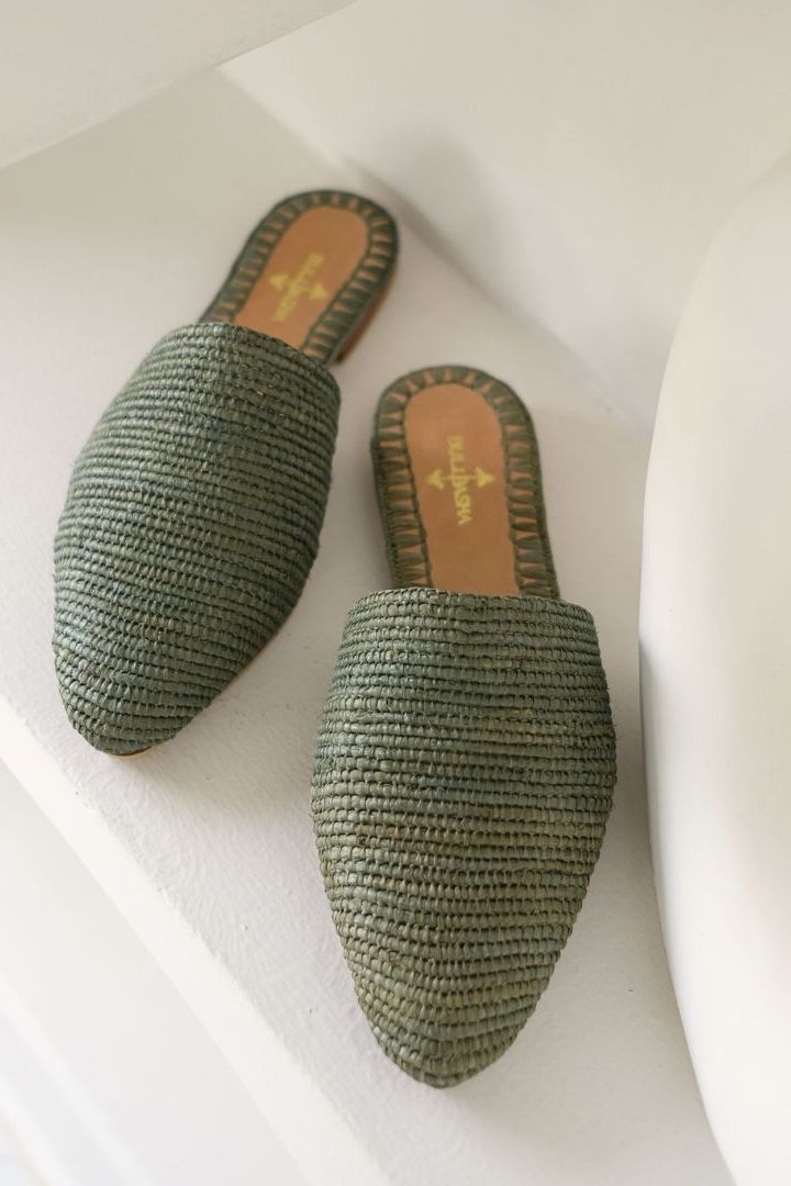 Babouche Green, sustainable, handmade sandals made from natural materials by Bulibasha