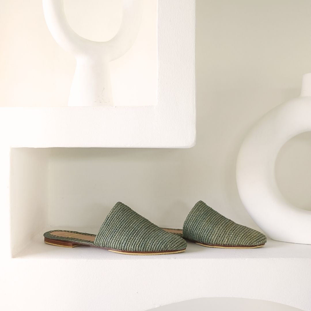 Babouche Green, sustainable, handmade sandals made from natural materials by Bulibasha