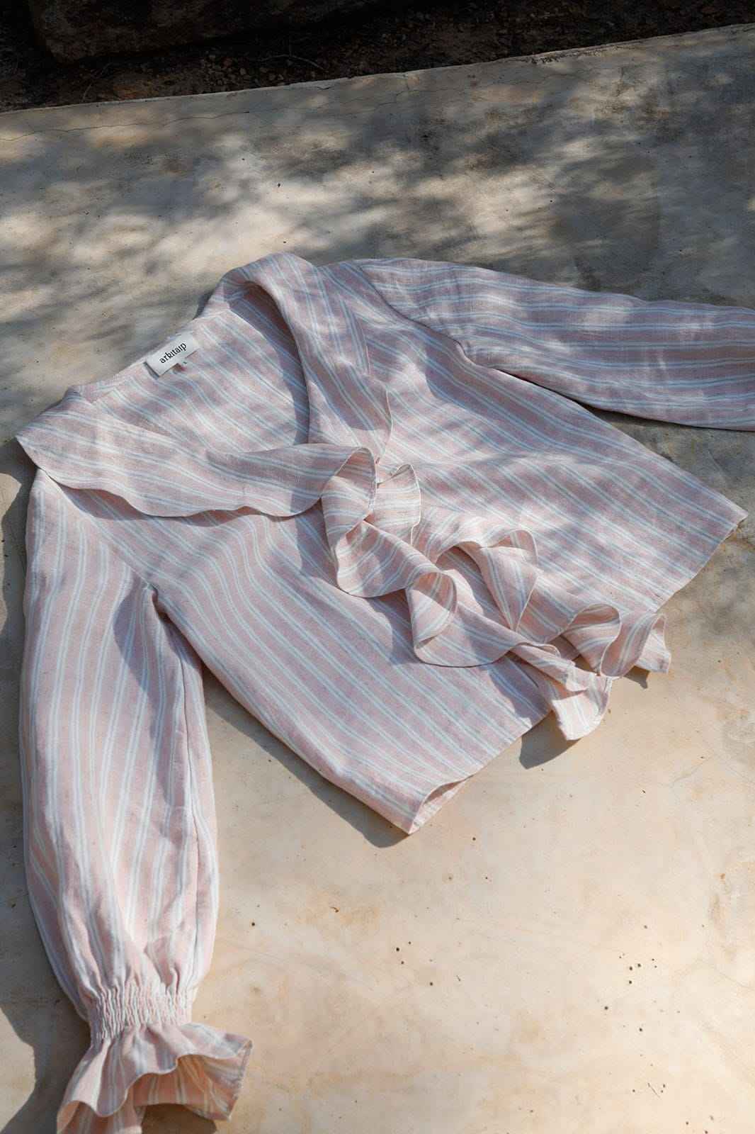 The Ophelia Ruffled Shirt in striped rosé