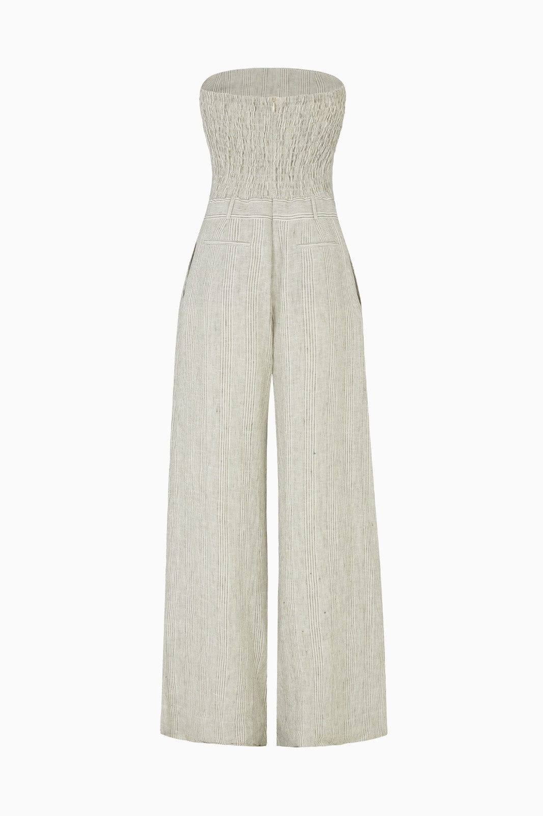 The Maggie Bandeau Jumpsuit in striped olive green