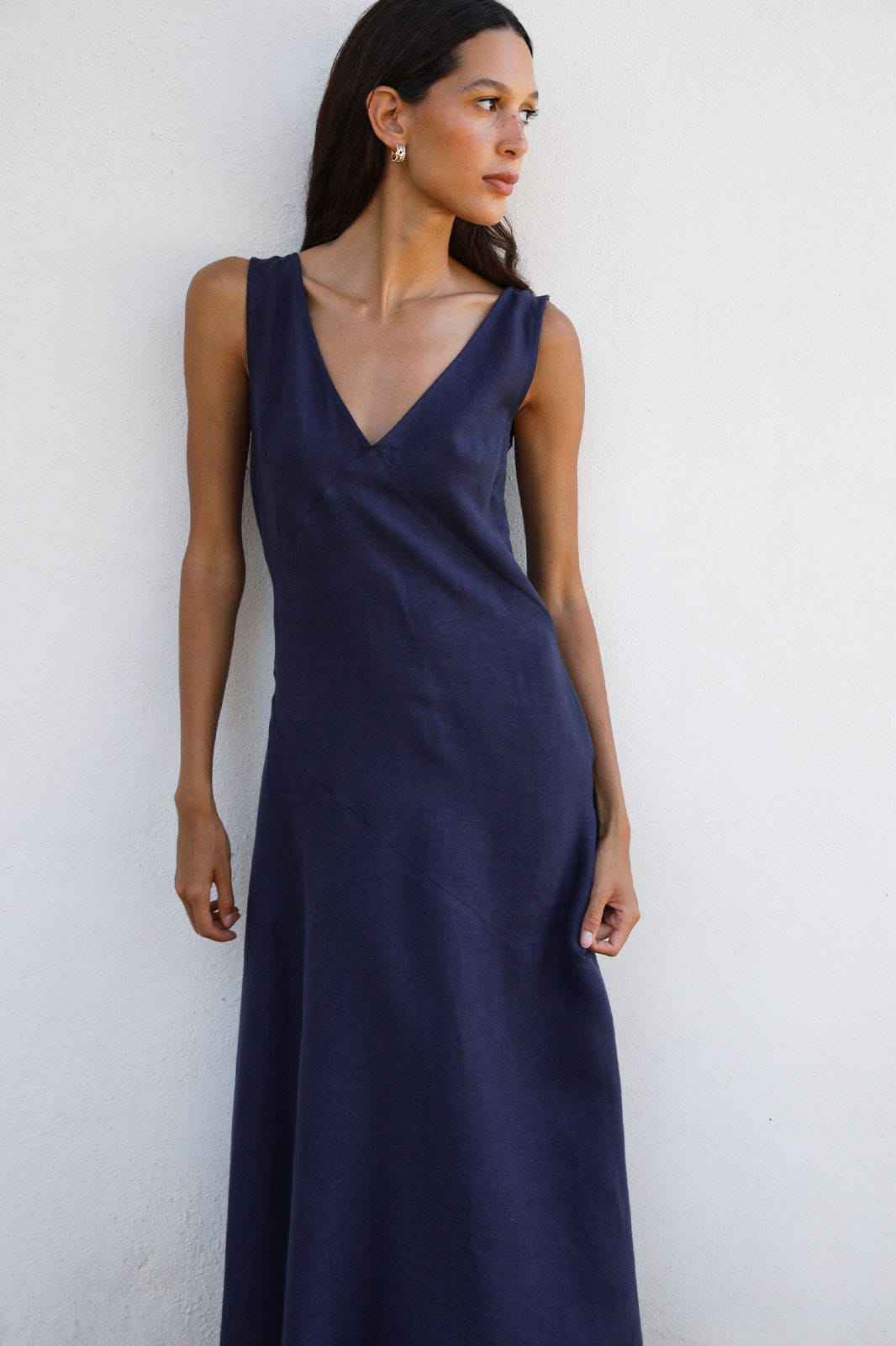 The Athena Maxi Dress in navy blue