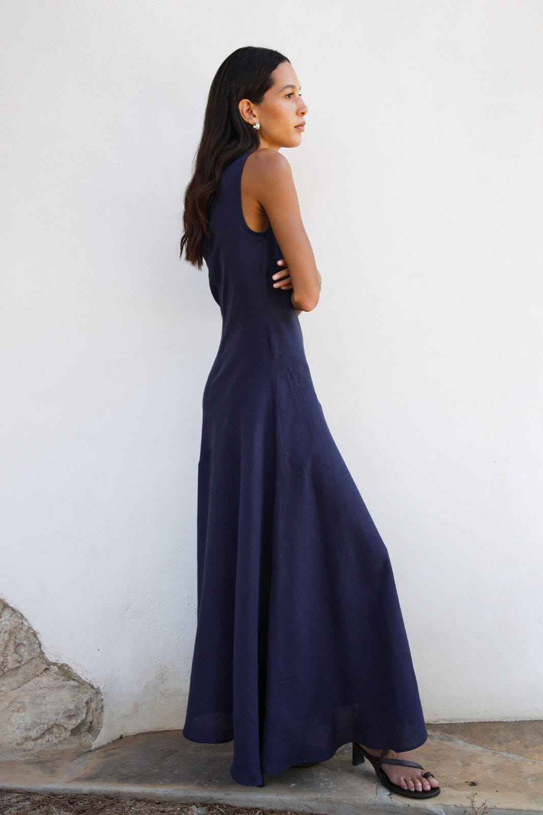 The Athena Maxi Dress in navy blue
